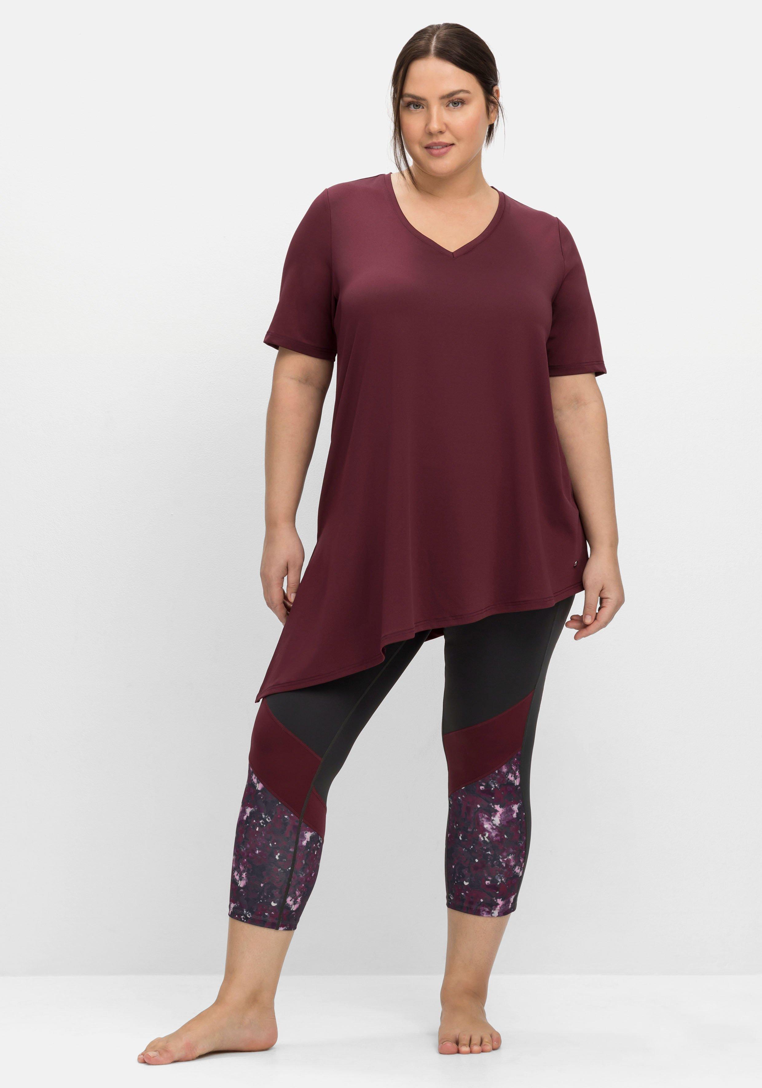 - mit sheego aubergine asymmetrischem | Saum Funktionsshirt