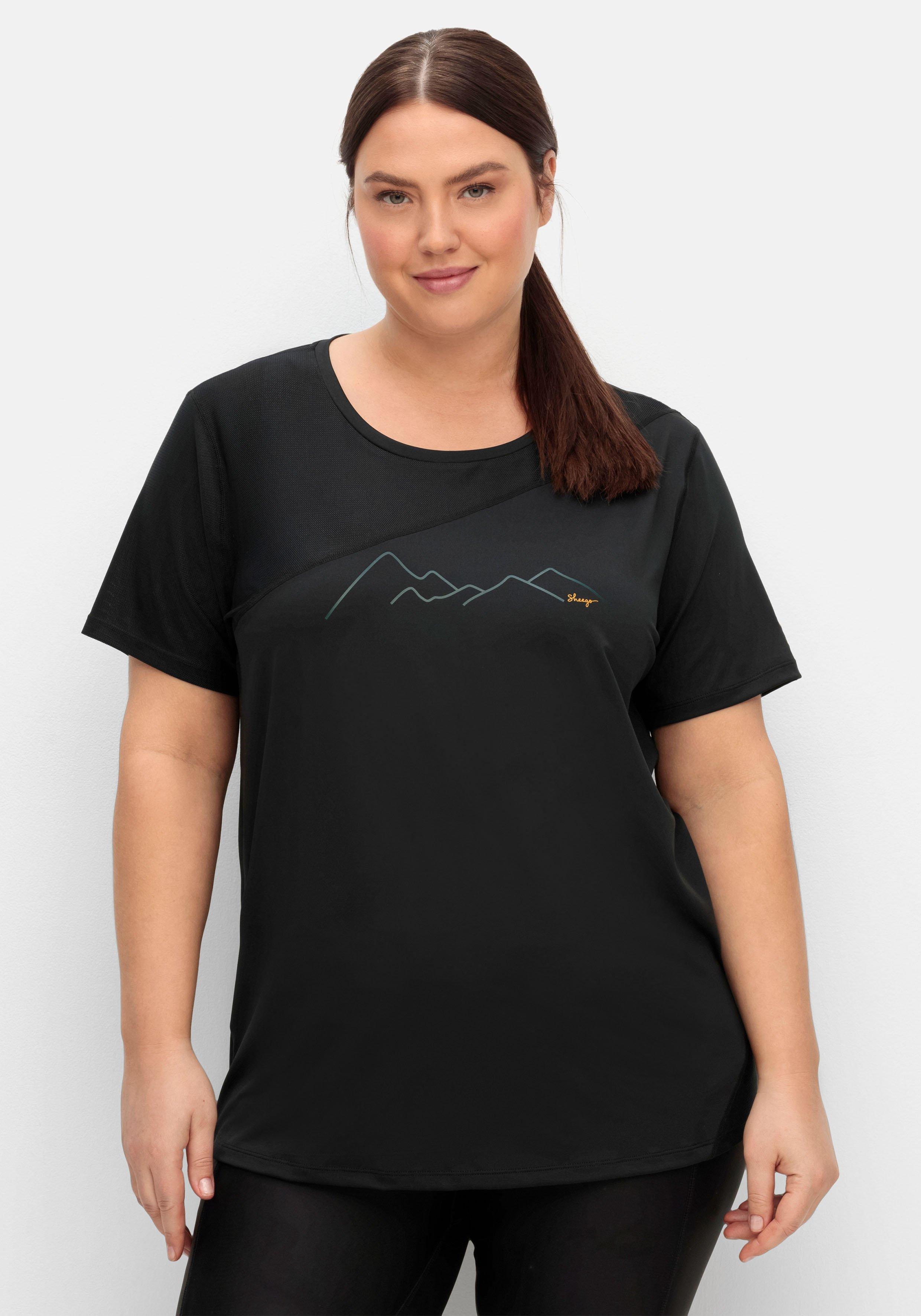 Funktionsshirt mit Mesh-Einsätzen Frontprint schwarz - sheego | und