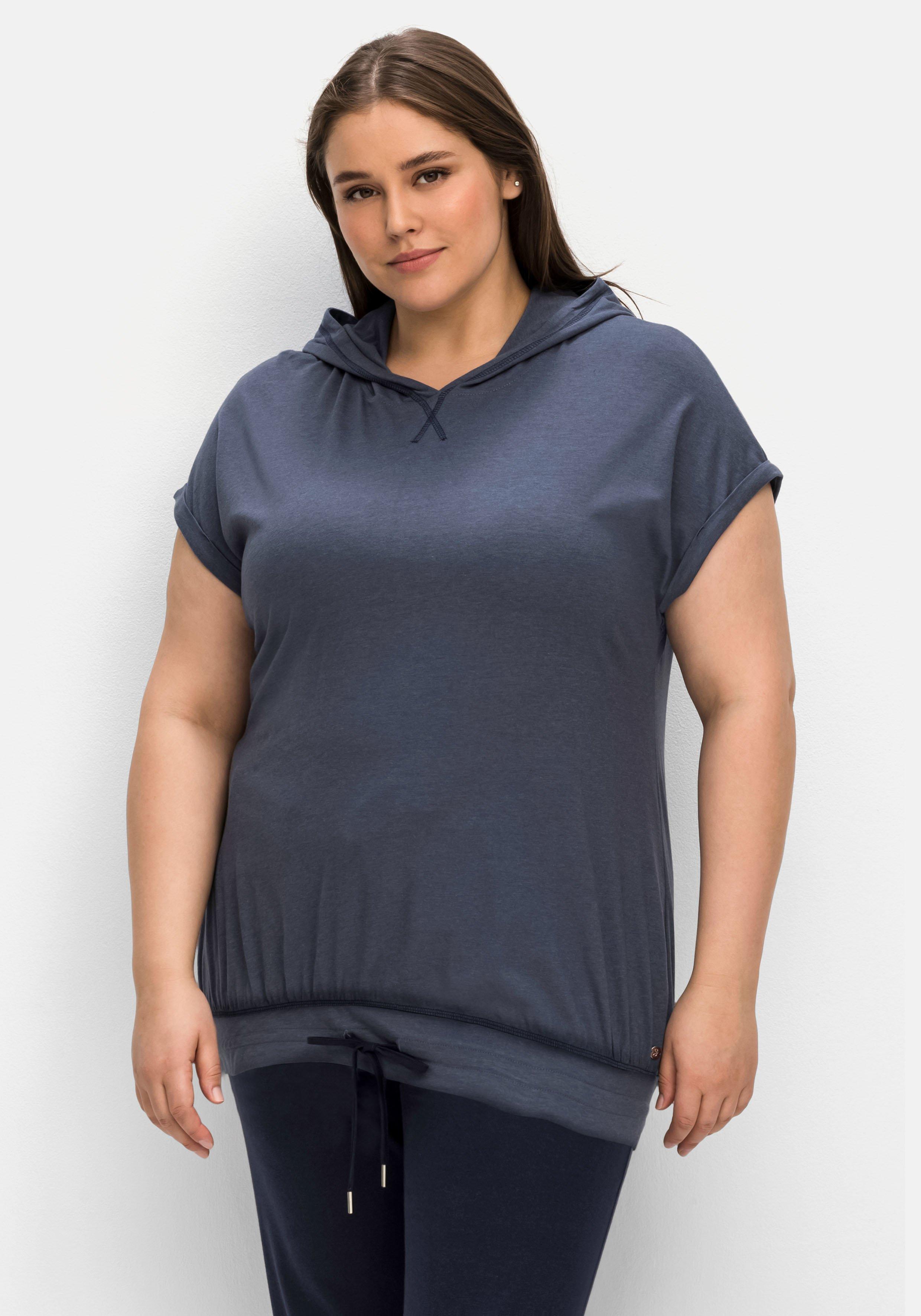 sheego Relax-Kapuzenshirt mit Bindeband am Saum - indigo sheego