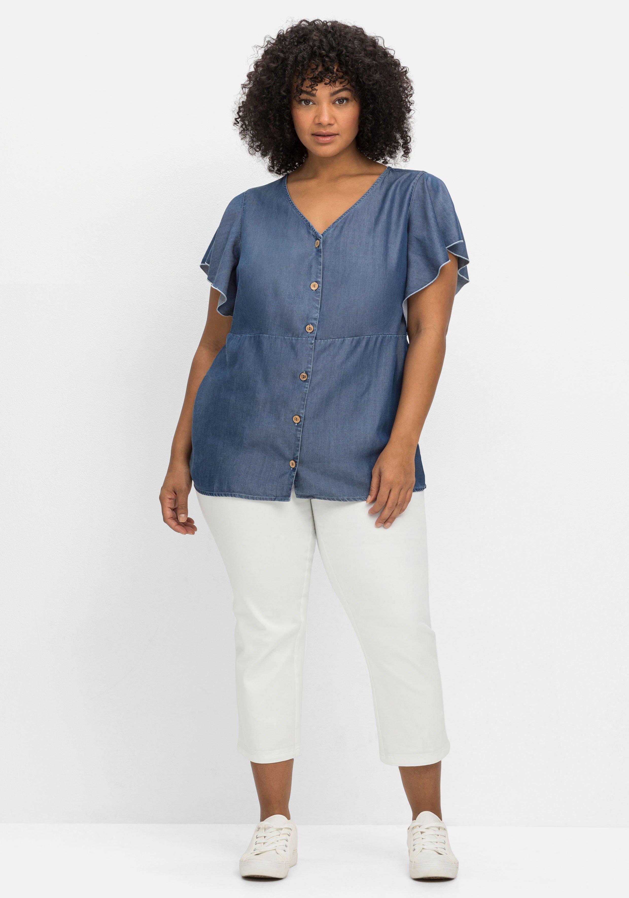 sheego by Joe Browns Leicht taillierte Bluse mit kurzen Volantärmeln - blue Denim sheego