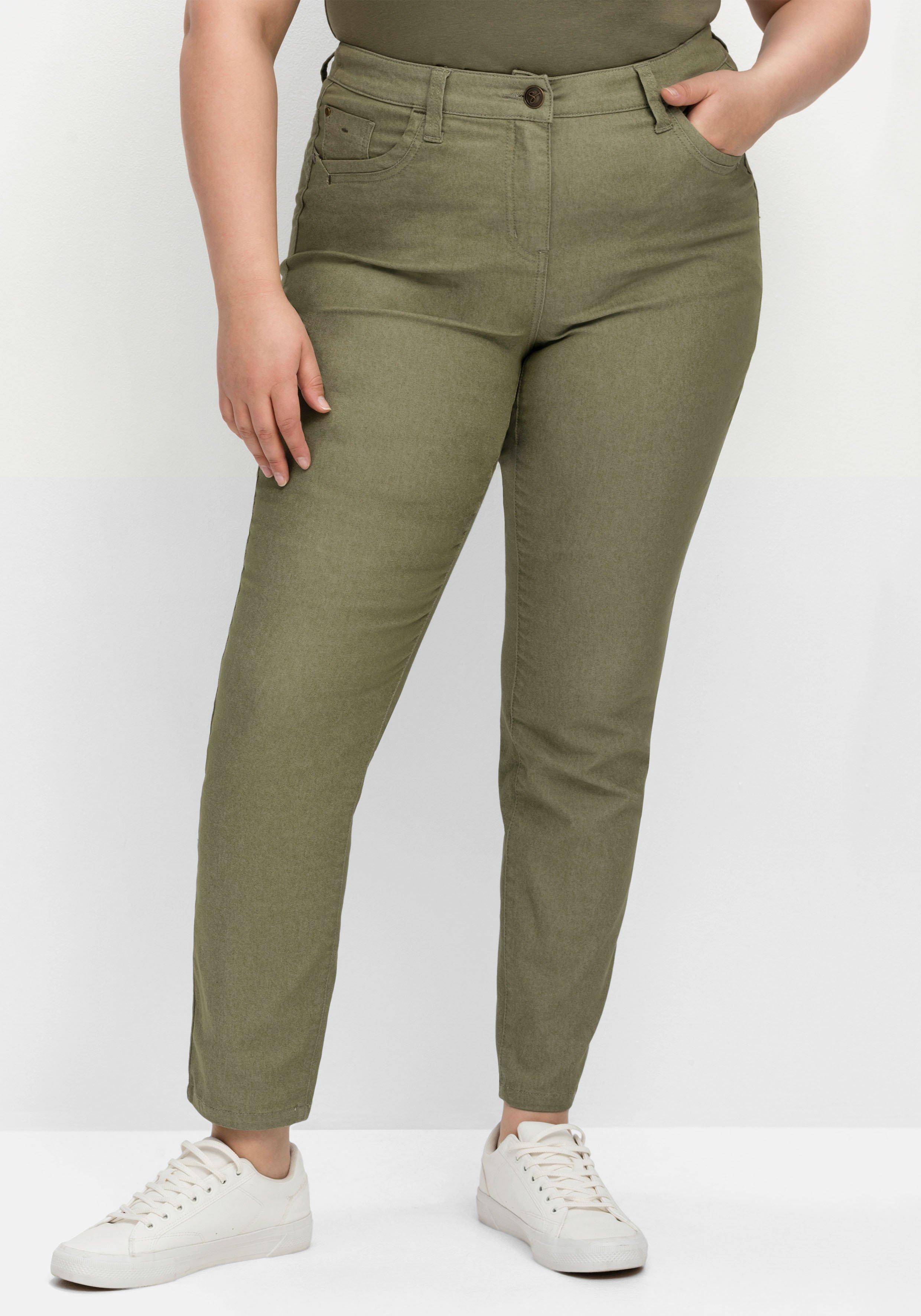 sheego Schmale Hose im Coloured-Denim-Look - khaki sheego