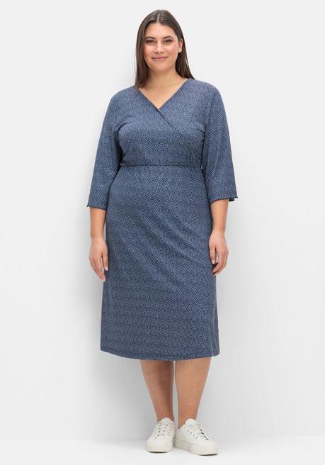 Jerseykleid in Wickeloptik, mit Minimalprint - nachtblau gemustert - 40