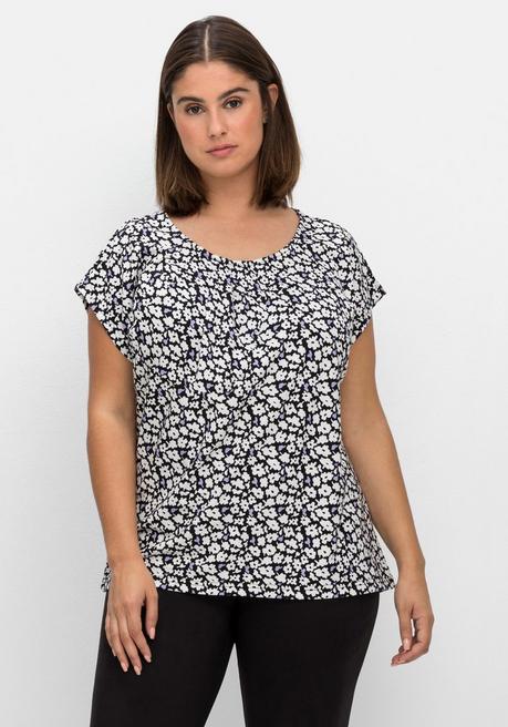 Shirt mit Blumendruck und dekorativen Falten - schwarz gemustert - 40/42