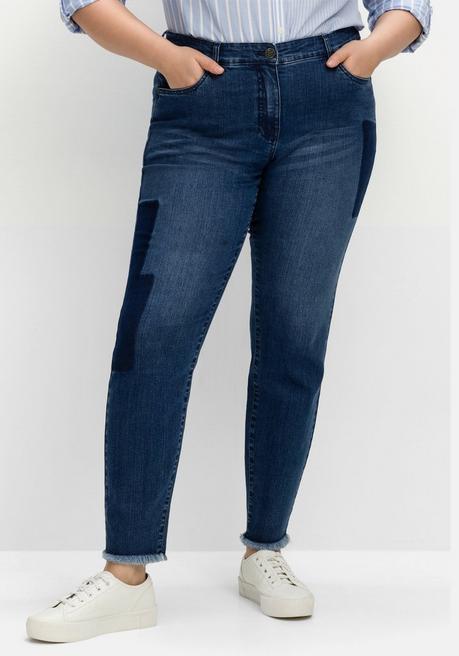 Skinny Jeans in Patch-Optik, mit offenem Saum - blue Denim - 40