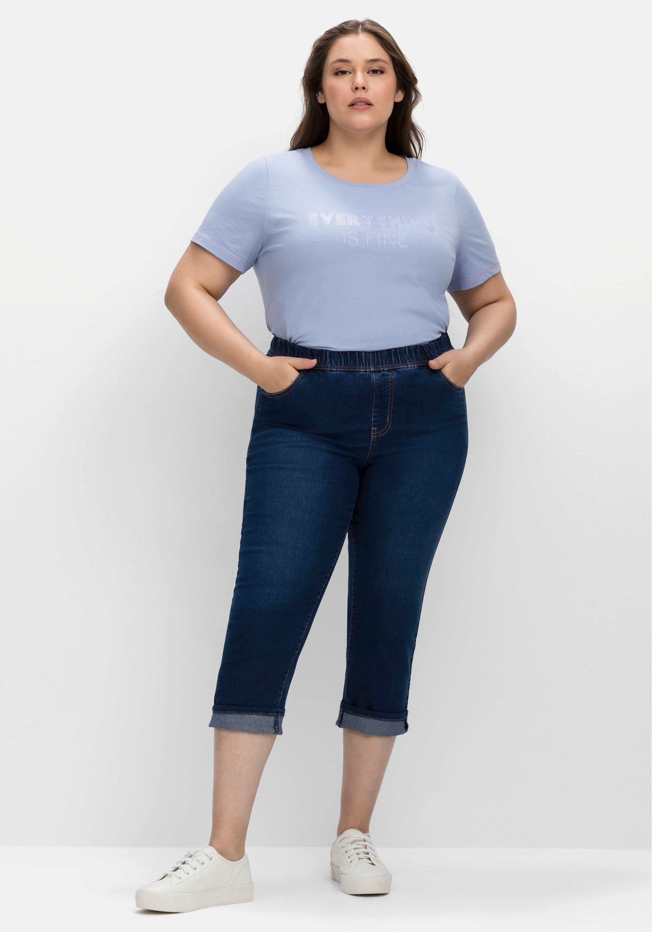 sheego Schmale Caprijeans mit Saumumschlag - blue Denim sheego