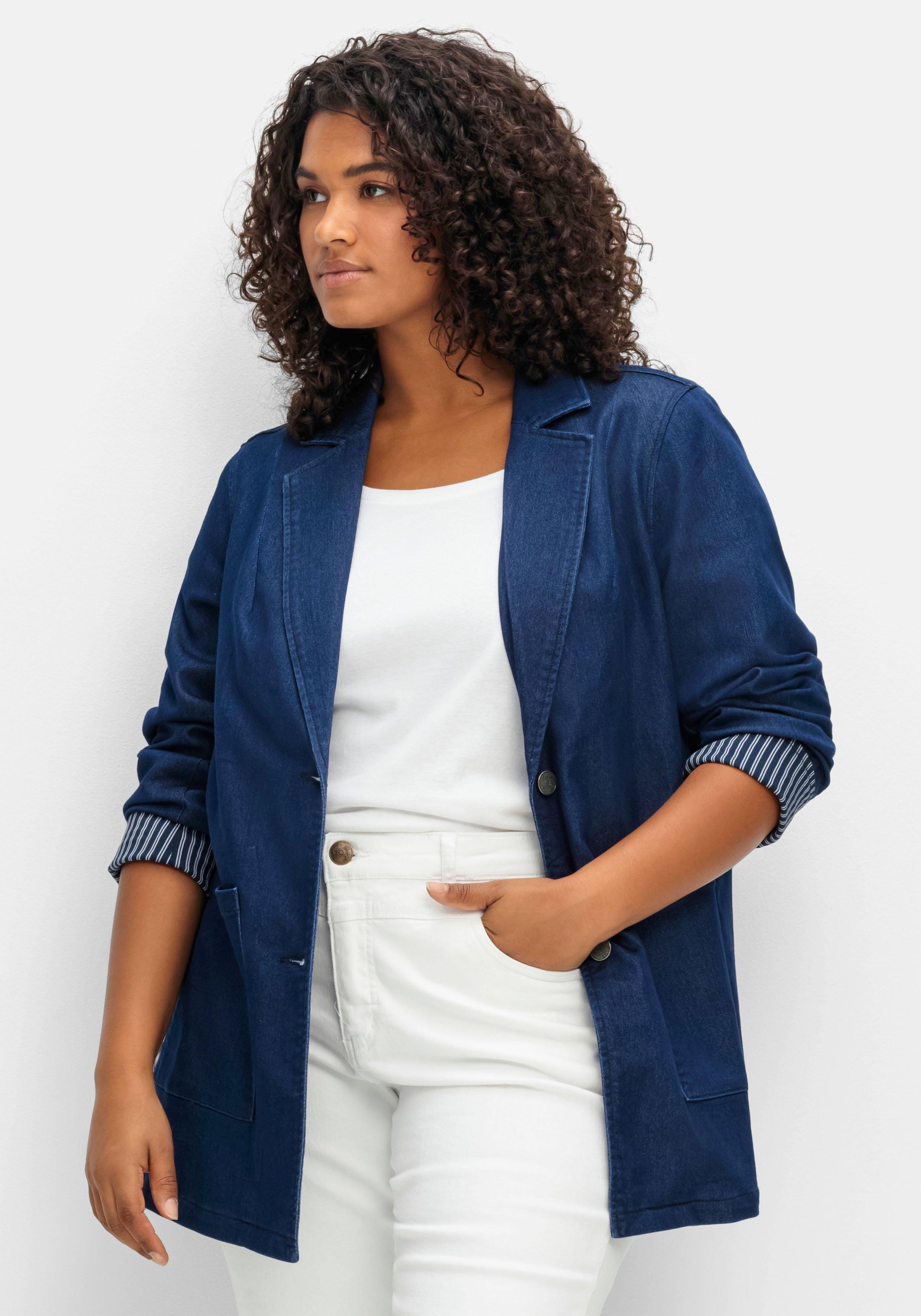 sheego Sweat-Blazer in Denimoptik - dark blue Denim sheego