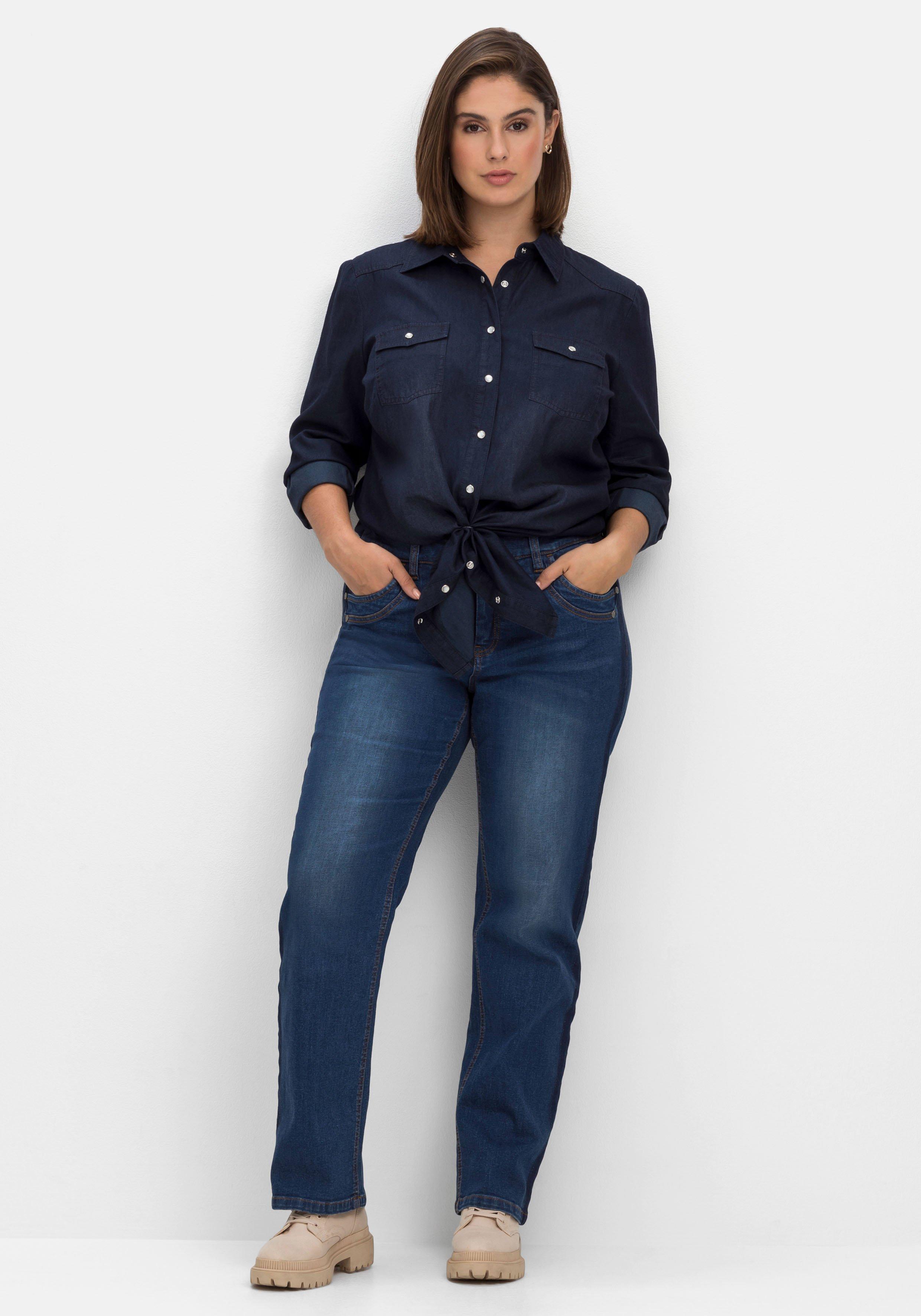 sheego Gerade Jeans in Curvy-Schnitt PIA mit Galonstreifen - blue Denim sheego