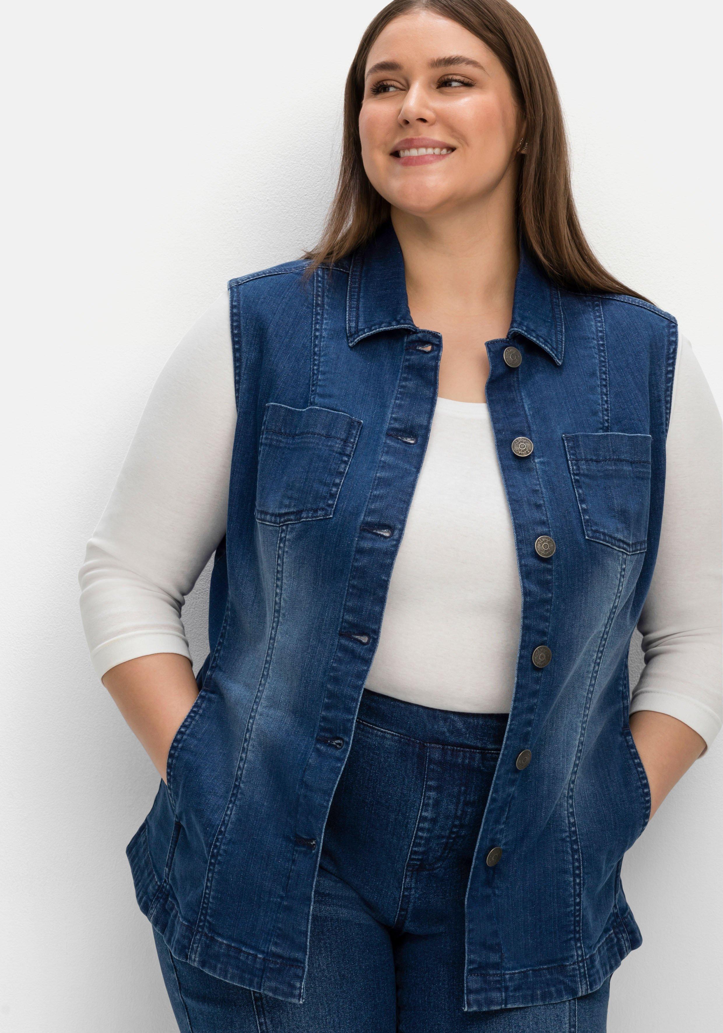 Taillierte Jeansweste mit Umlegekragen - blue Denim | sheego