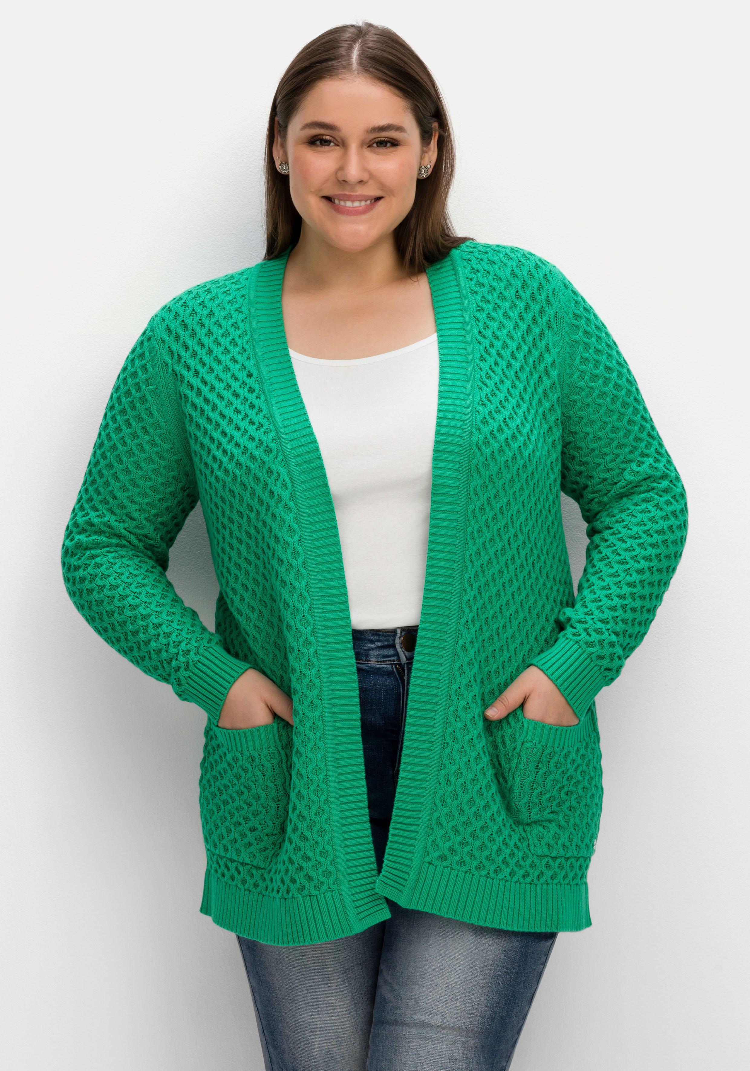 in in leichter | Strickjacke sheego blattgrün Wabenstruktur, - A-Linie