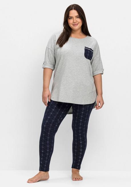 Pyjama-Set aus Shirt und Leggings - marine+grau meliert - 40/42