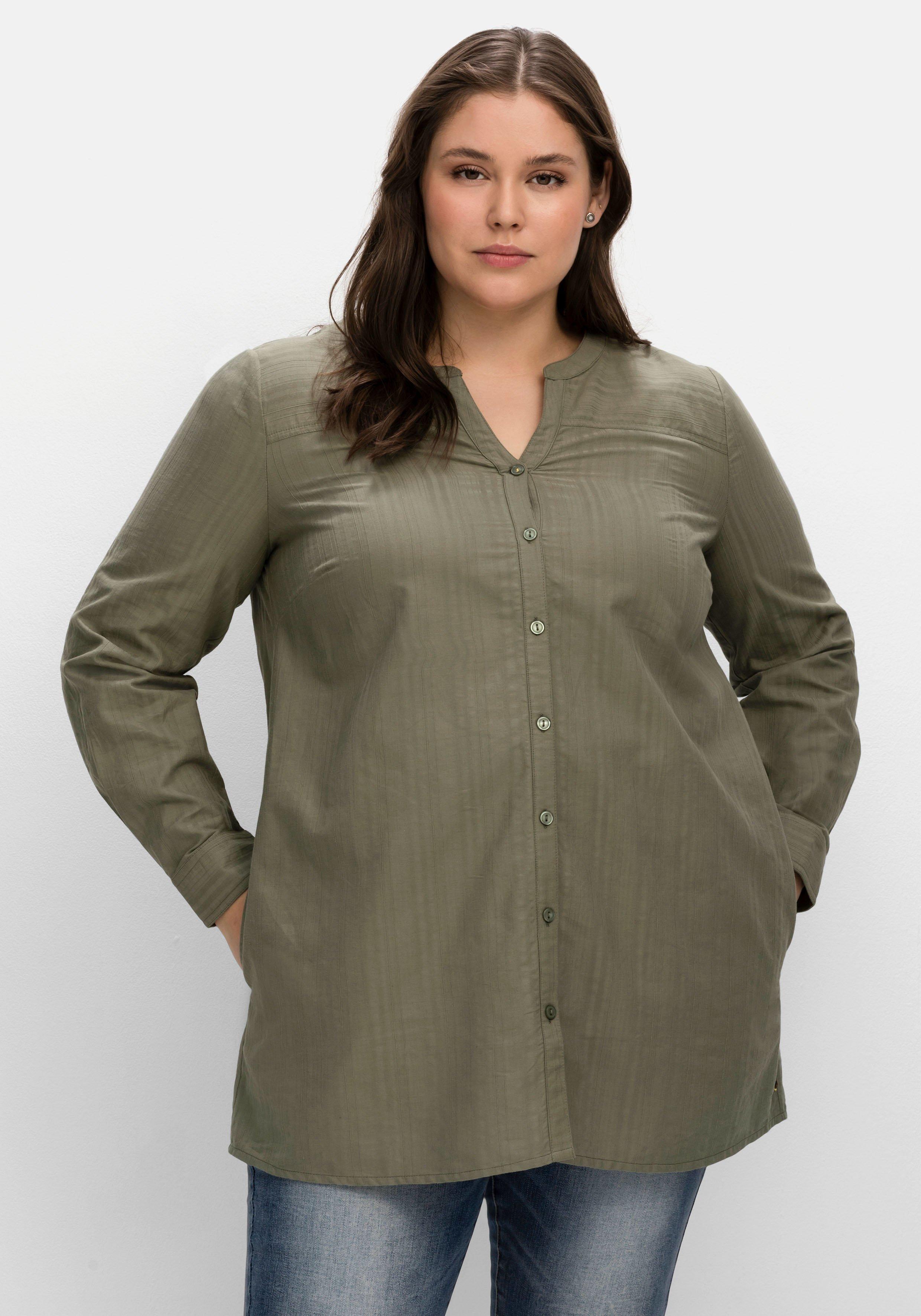 Blusenshirt in Streifenstruktur - khaki | sheego