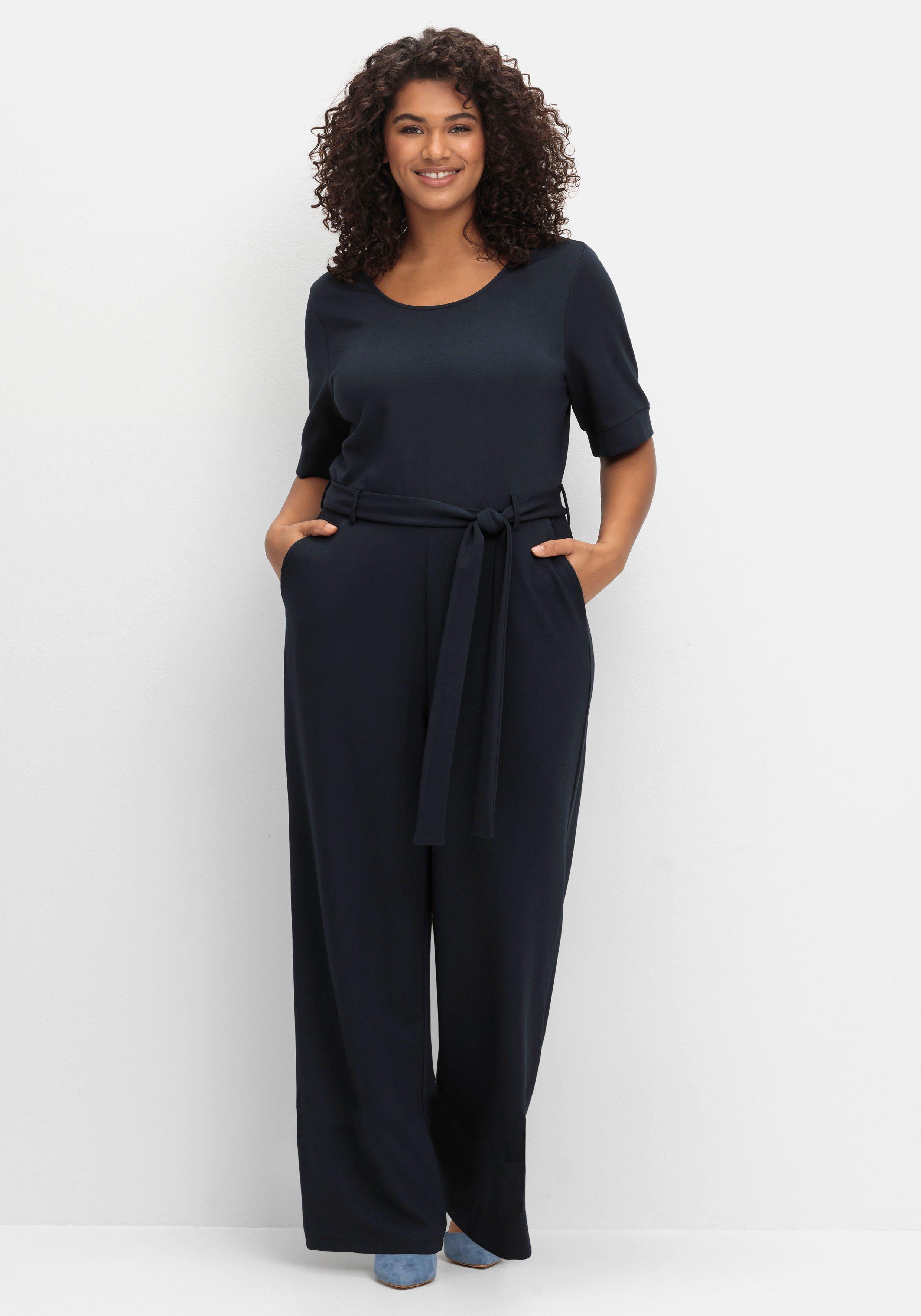 sheego by Joe Browns Jumpsuit mit Bindegürtel und weitem Bein - tiefblau sheego