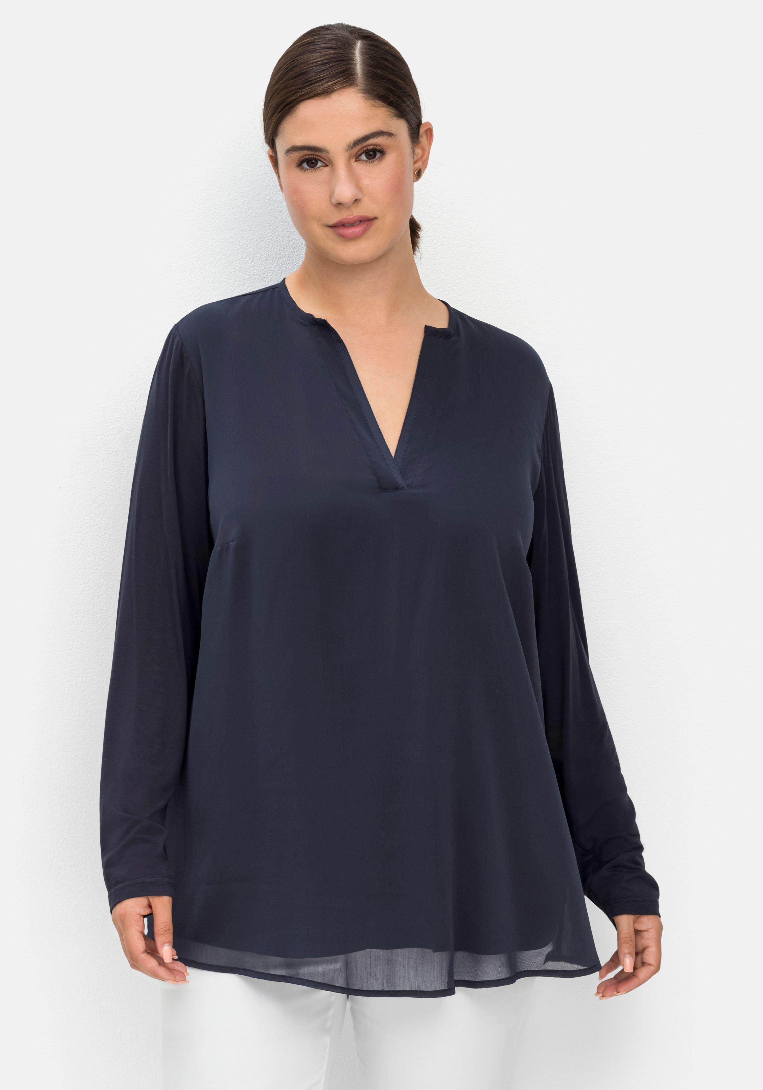 sheego Tunika im Lagenlook aus Chiffon und Jersey - nachtblau sheego