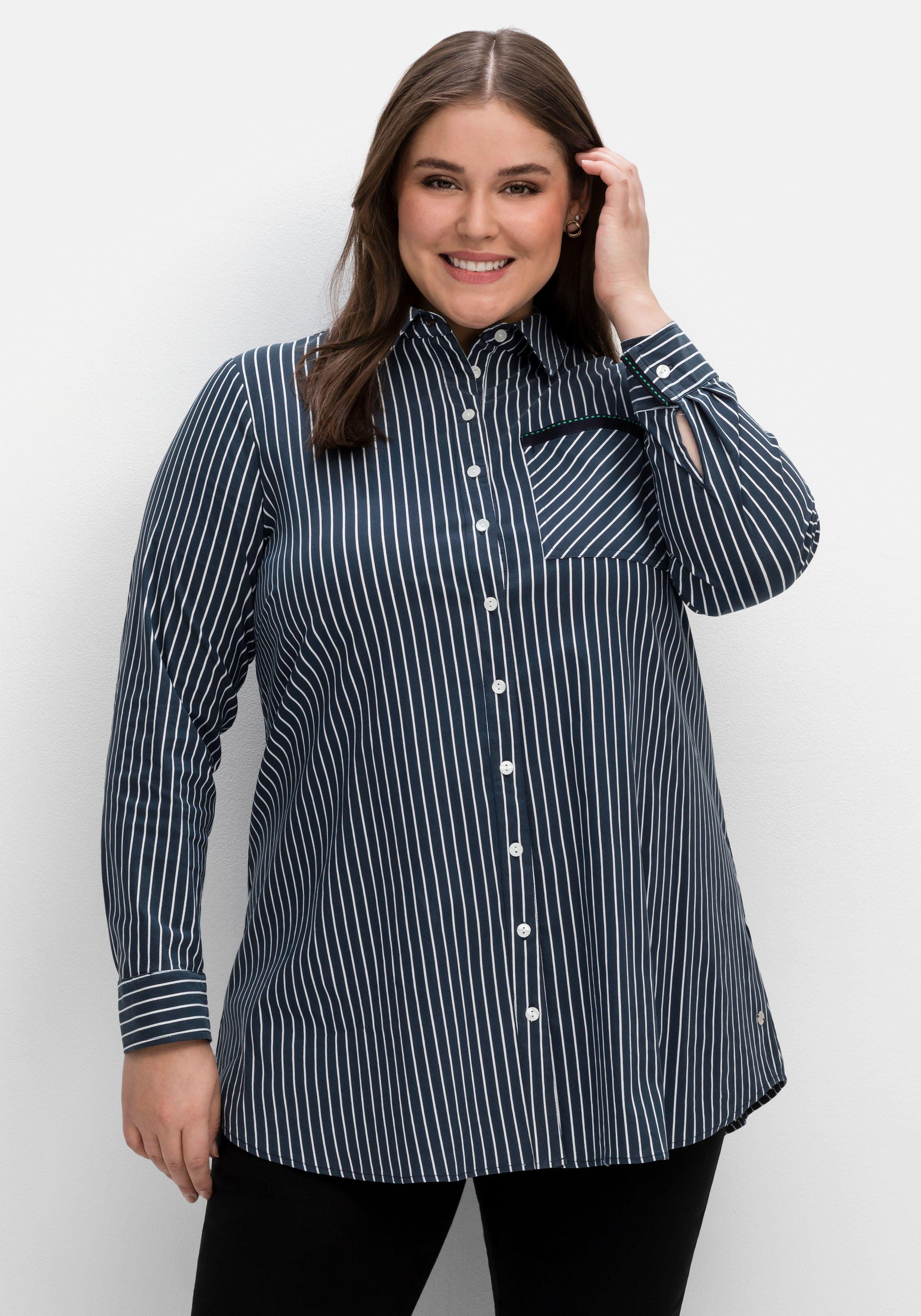 gestreift Longbluse sheego Gestreifte in ausgestellter | nachtblau - Form