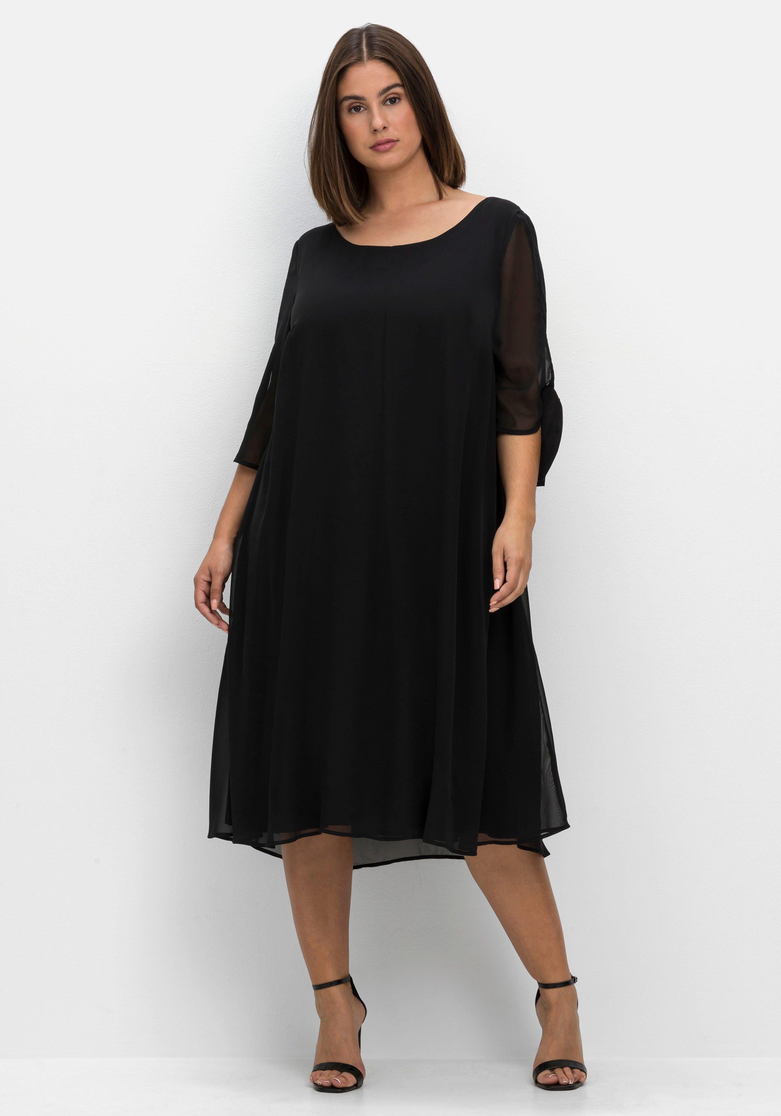 sheego Chiffonkleid mit 3/4-Ärmeln, in Midilänge - schwarz sheego