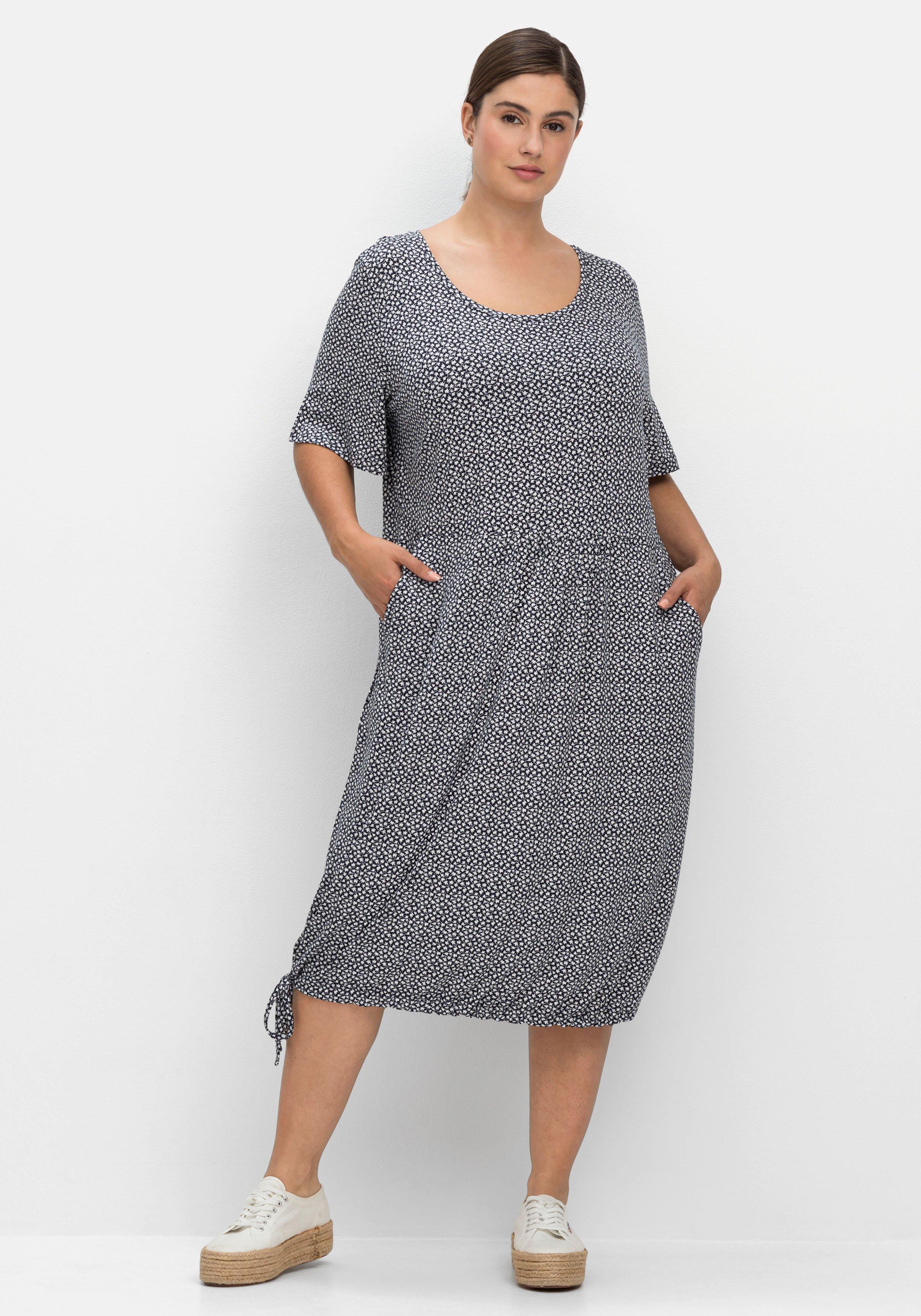 sheego Jerseykleid mit Minimalprint und Saum-Tunnelzug - nachtblau gemustert sheego