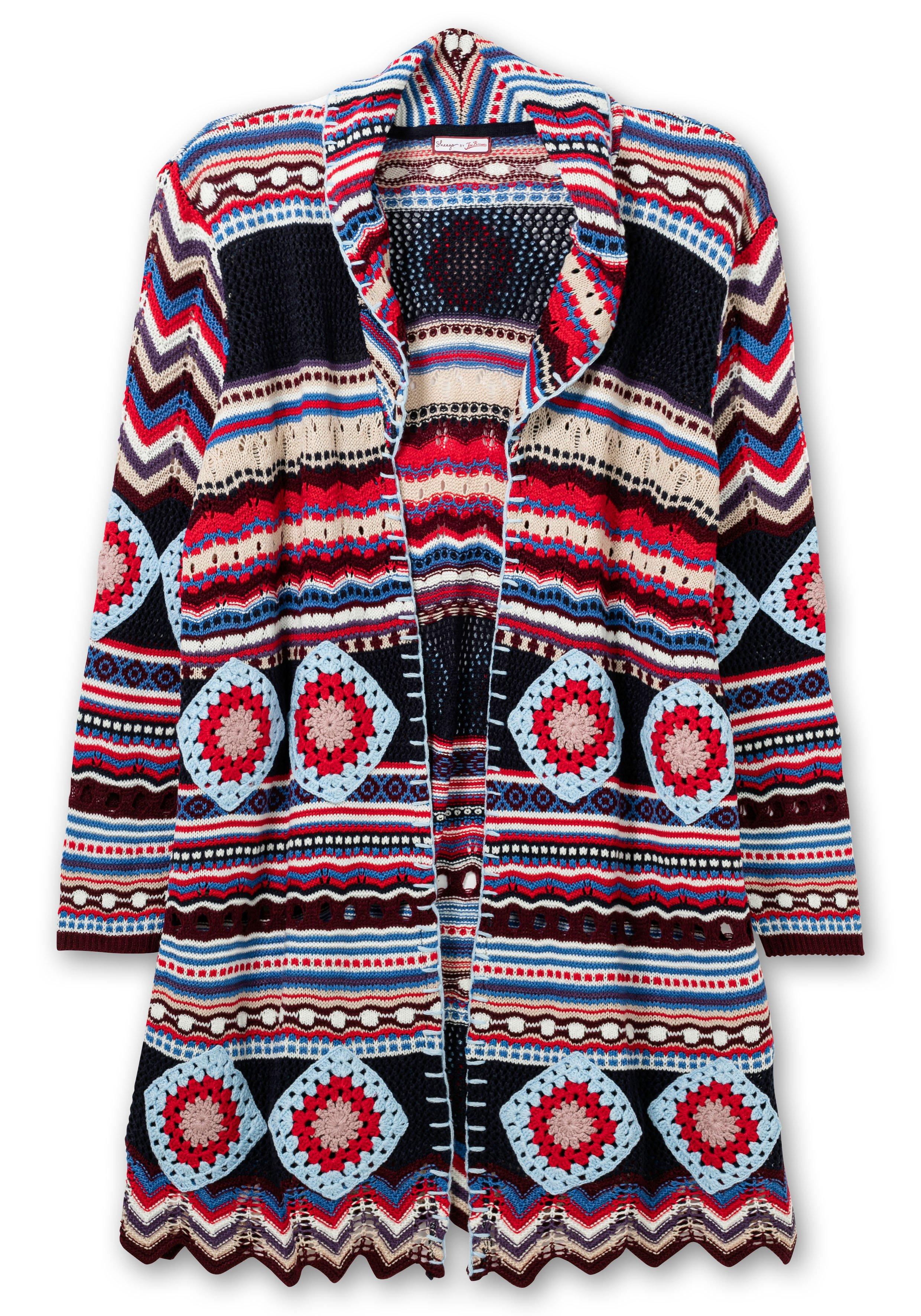 Longstrickjacke im Boho-Stil, mit | sheego Schalkragen marine - gemustert