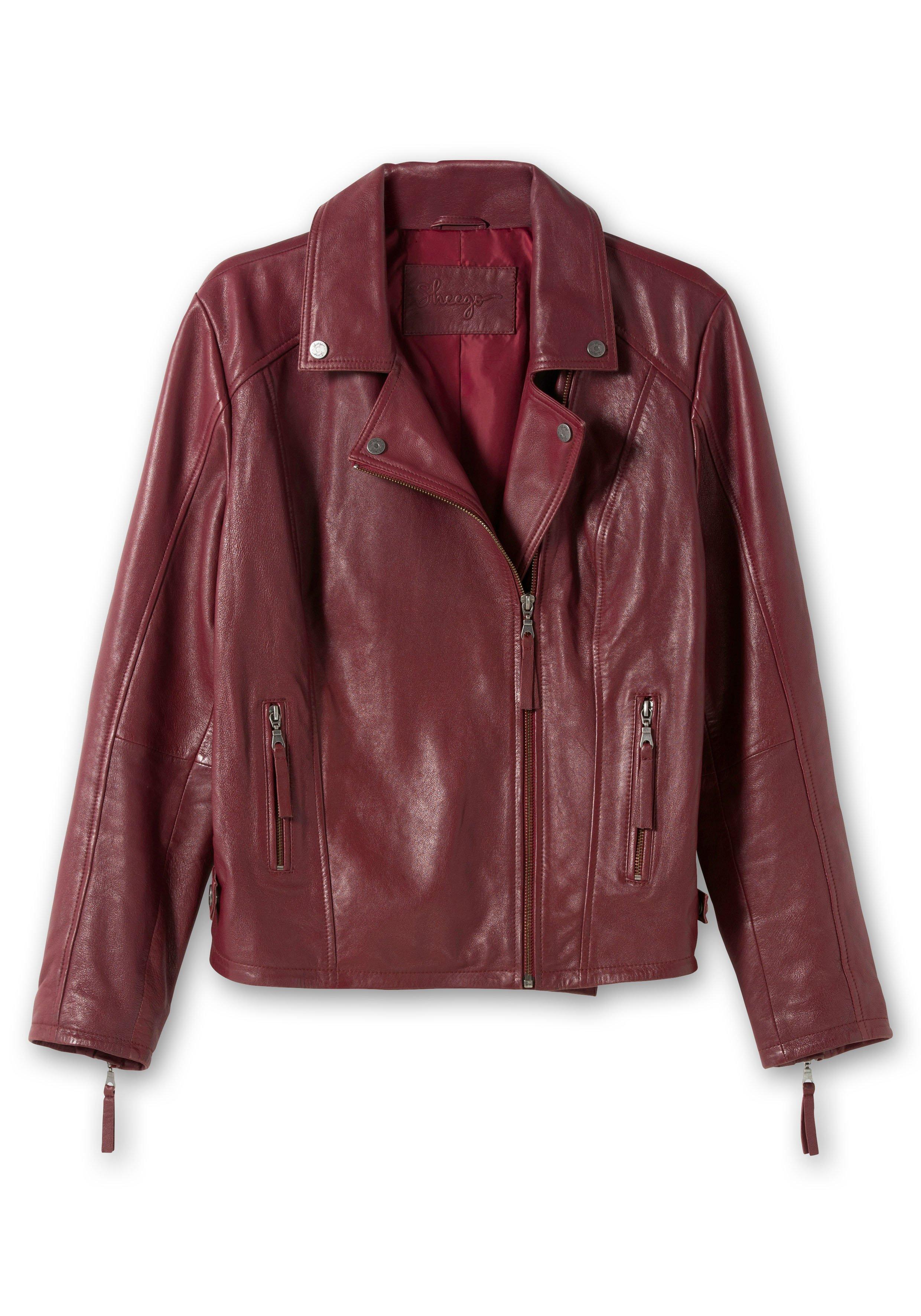 Kurze Lederjacke aus Biker-Stil Lammnappa, weinrot - | sheego im