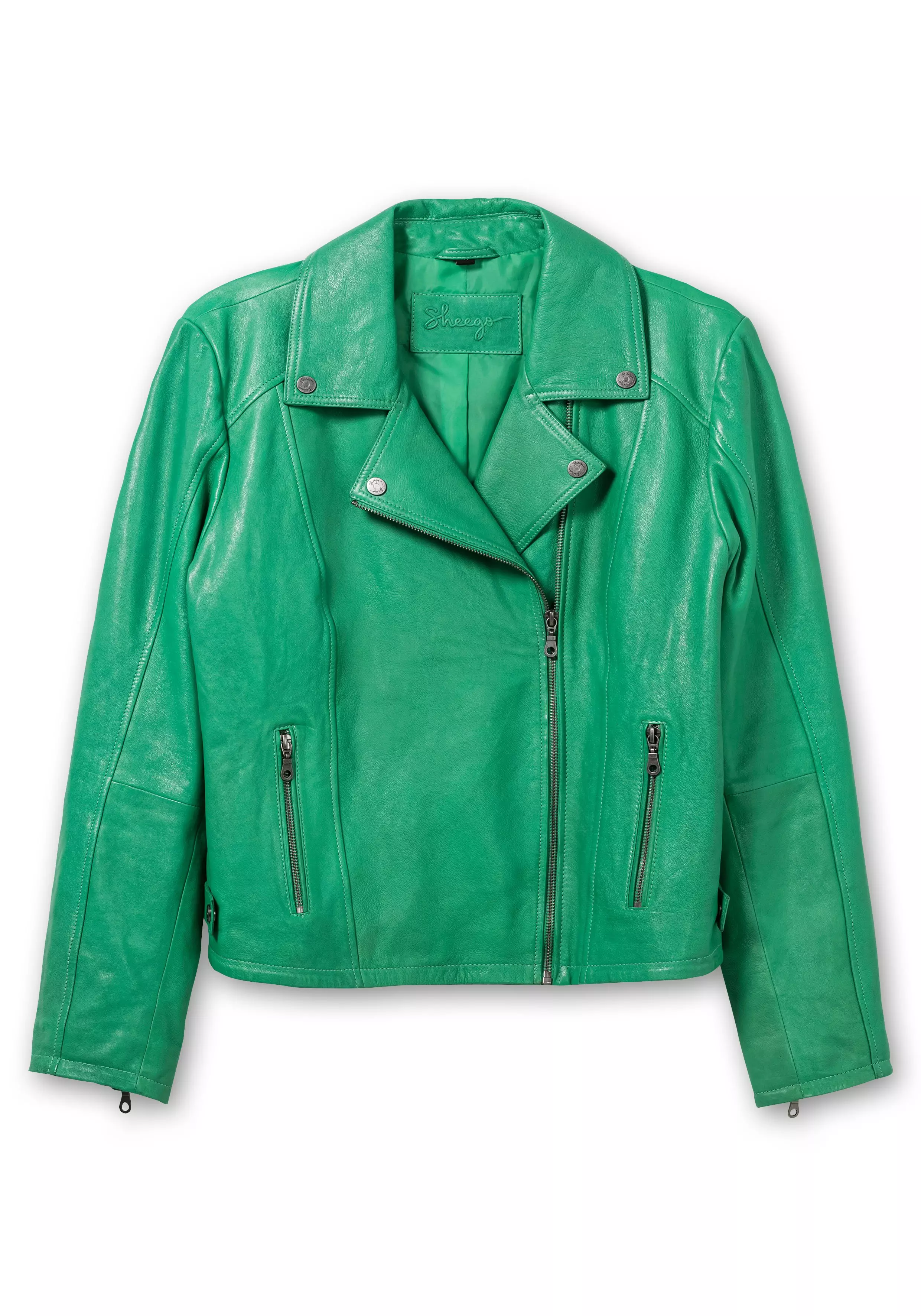 Kurze Lederjacke aus Lammnappa, im Biker-Stil blattgrün