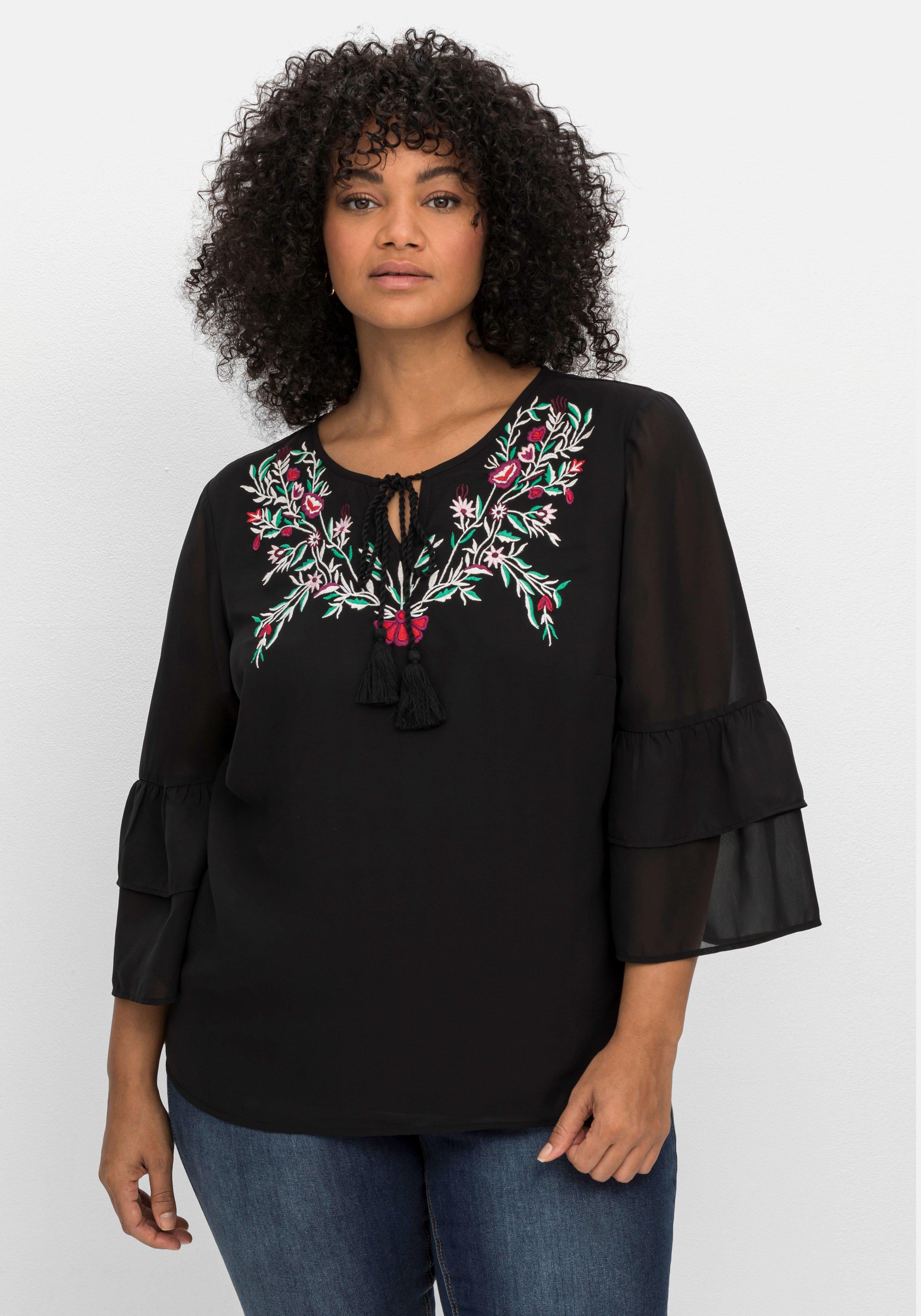 sheego by Joe Browns Tunika im Boho-Look, mit floraler Stickerei - schwarz sheego