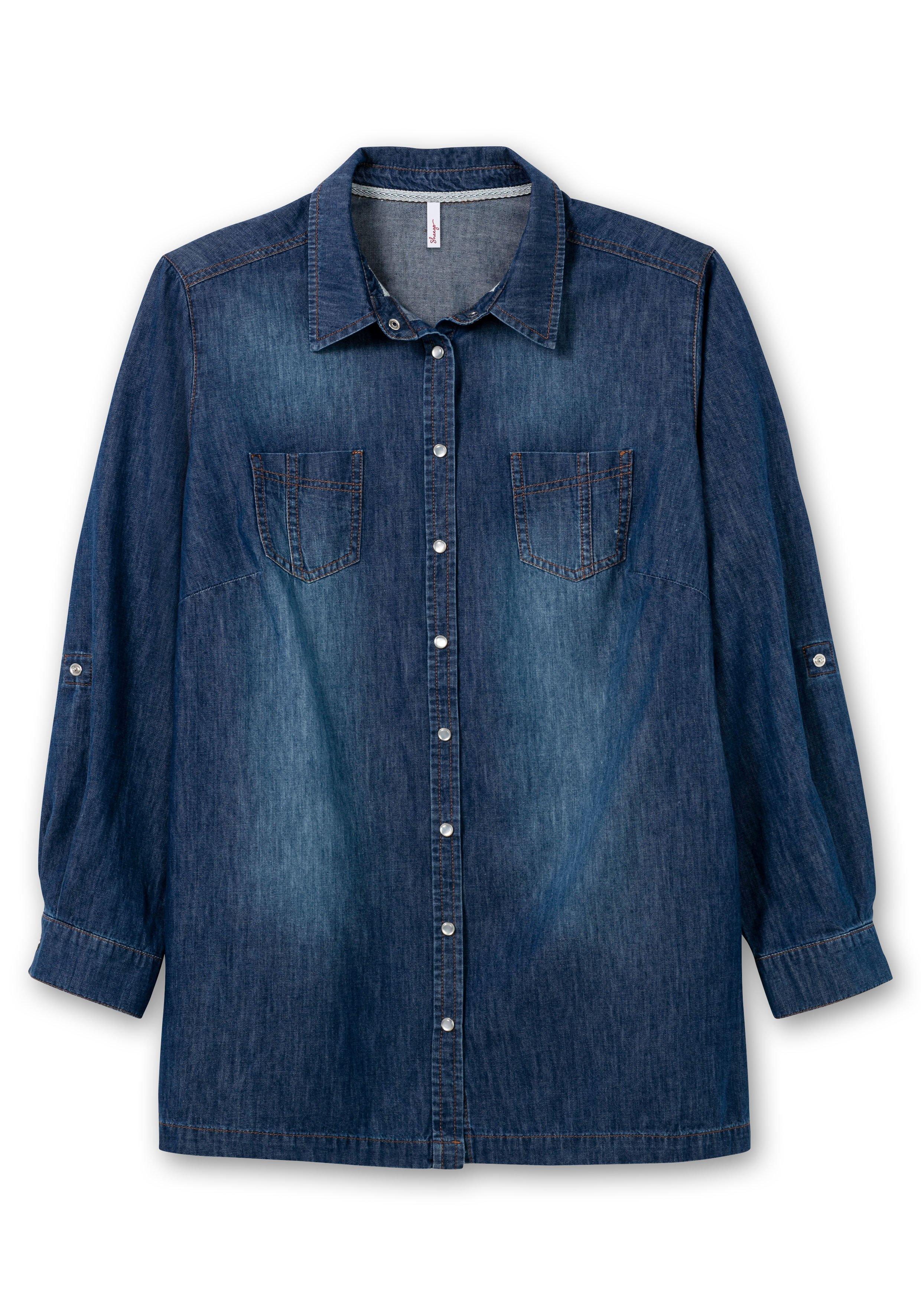 Jeansbluse mit krempelbaren Ärmeln - Denim sheego blue 