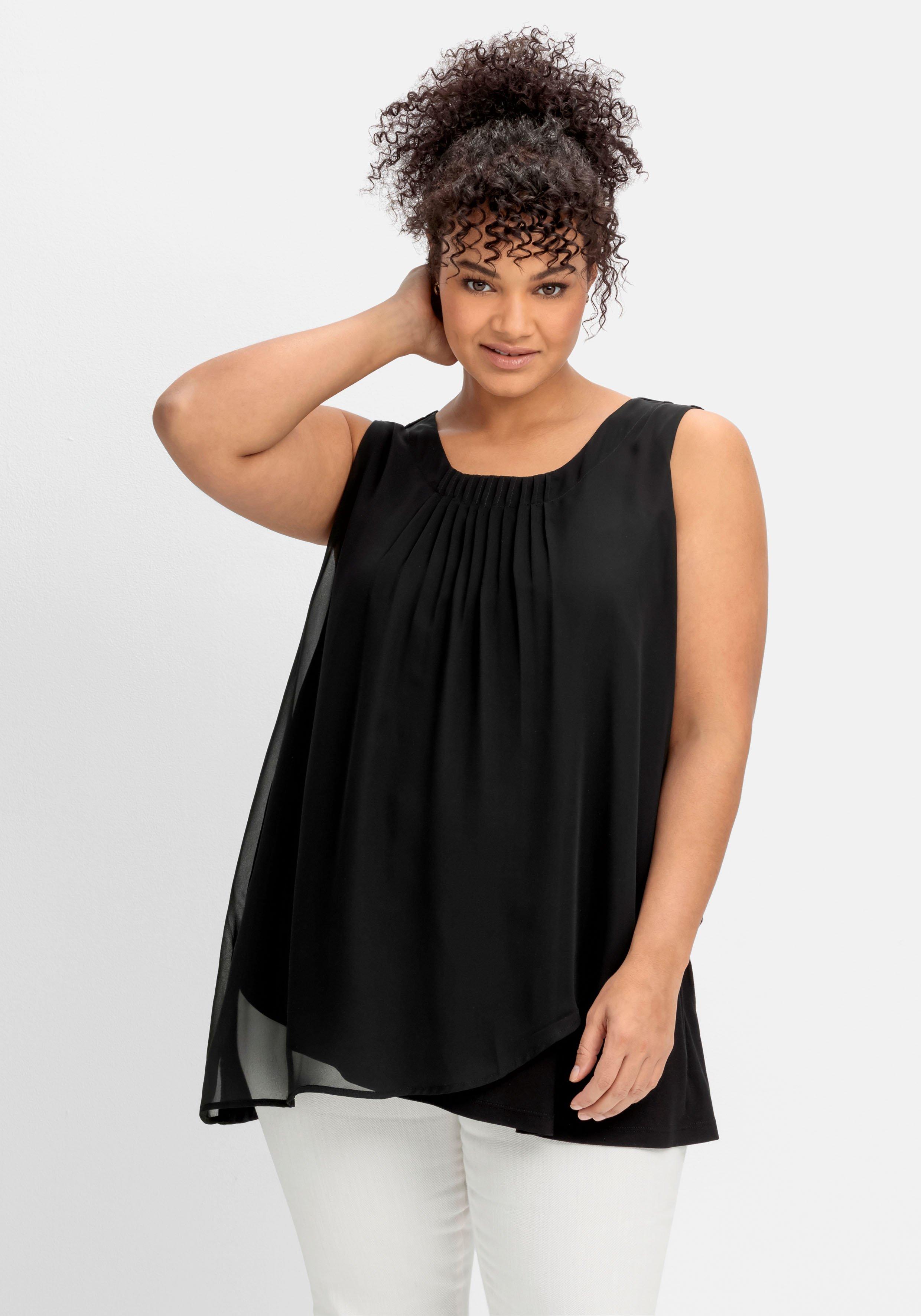 Doppellagiges Top aus Chiffon Jersey schwarz und | - sheego