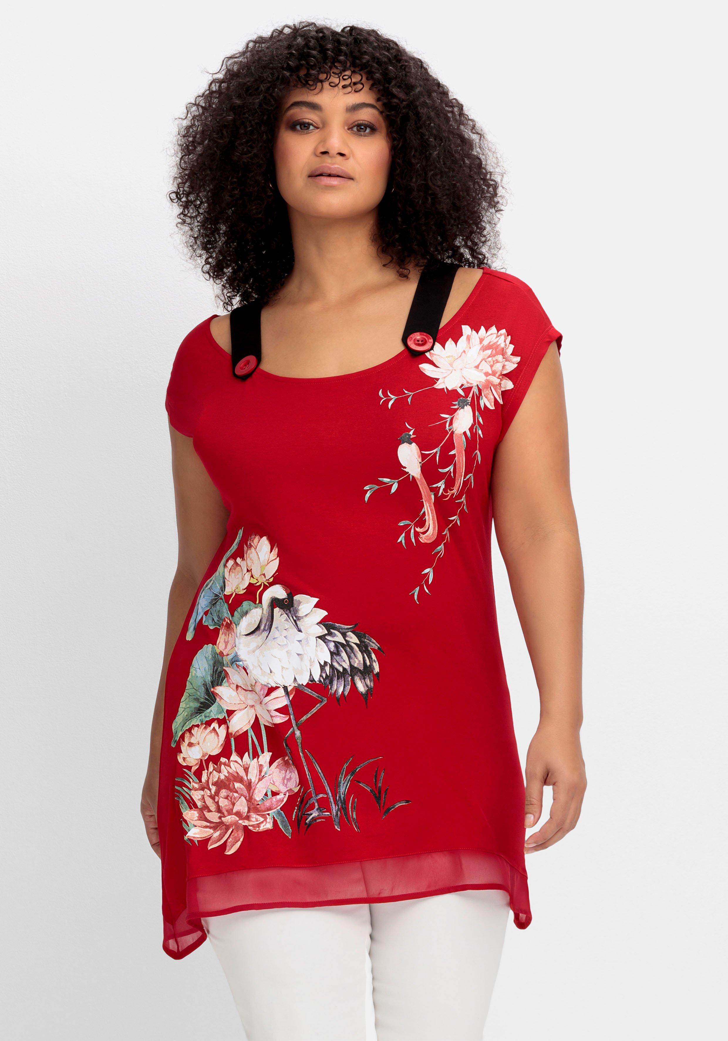 sheego by Joe Browns Longshirt mit Trägern und Blumendruck - rot bedruckt sheego