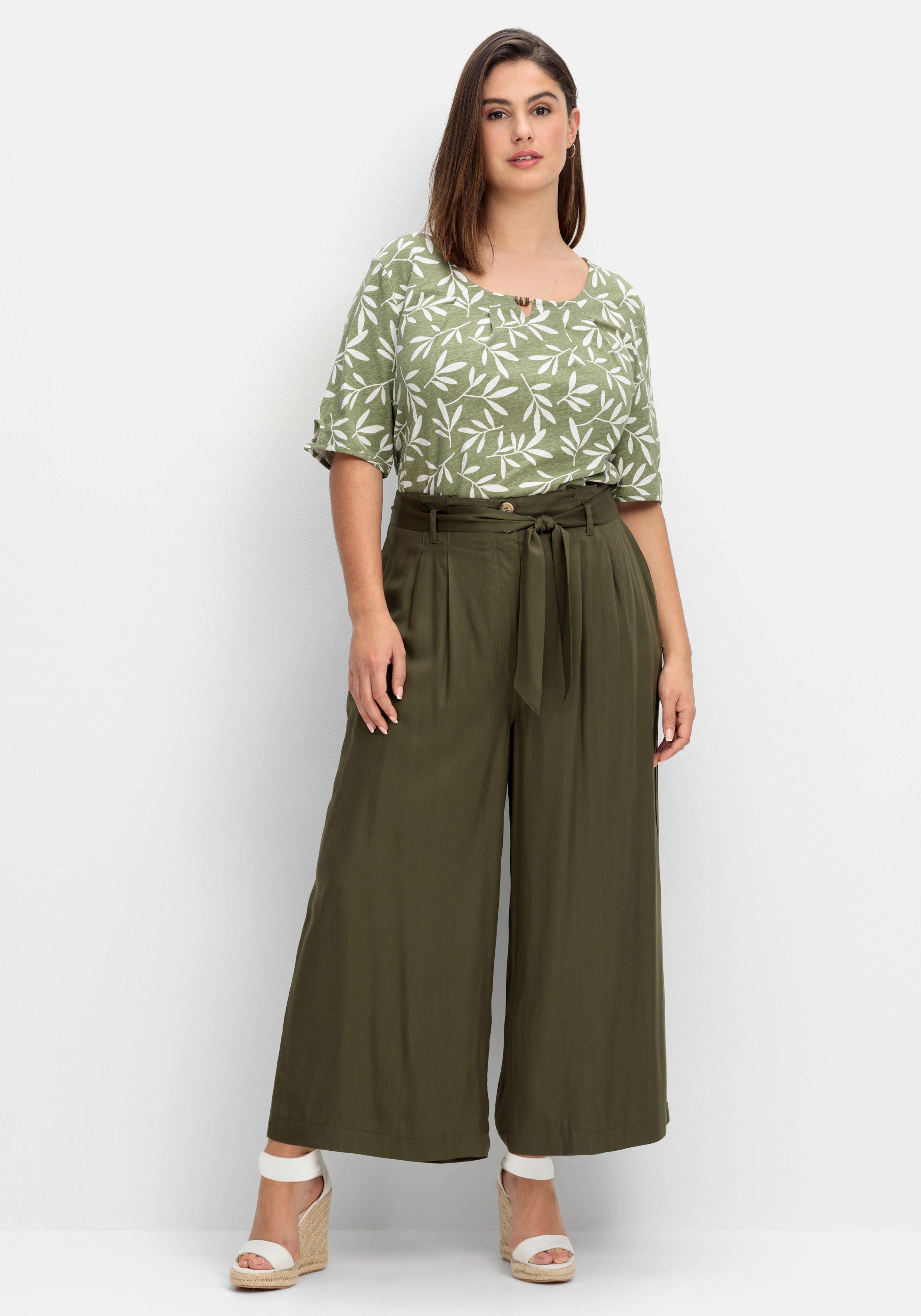 sheego Culotte in Curvy-Schnitt ELLA mit Stoffgürtel - dunkeloliv sheego