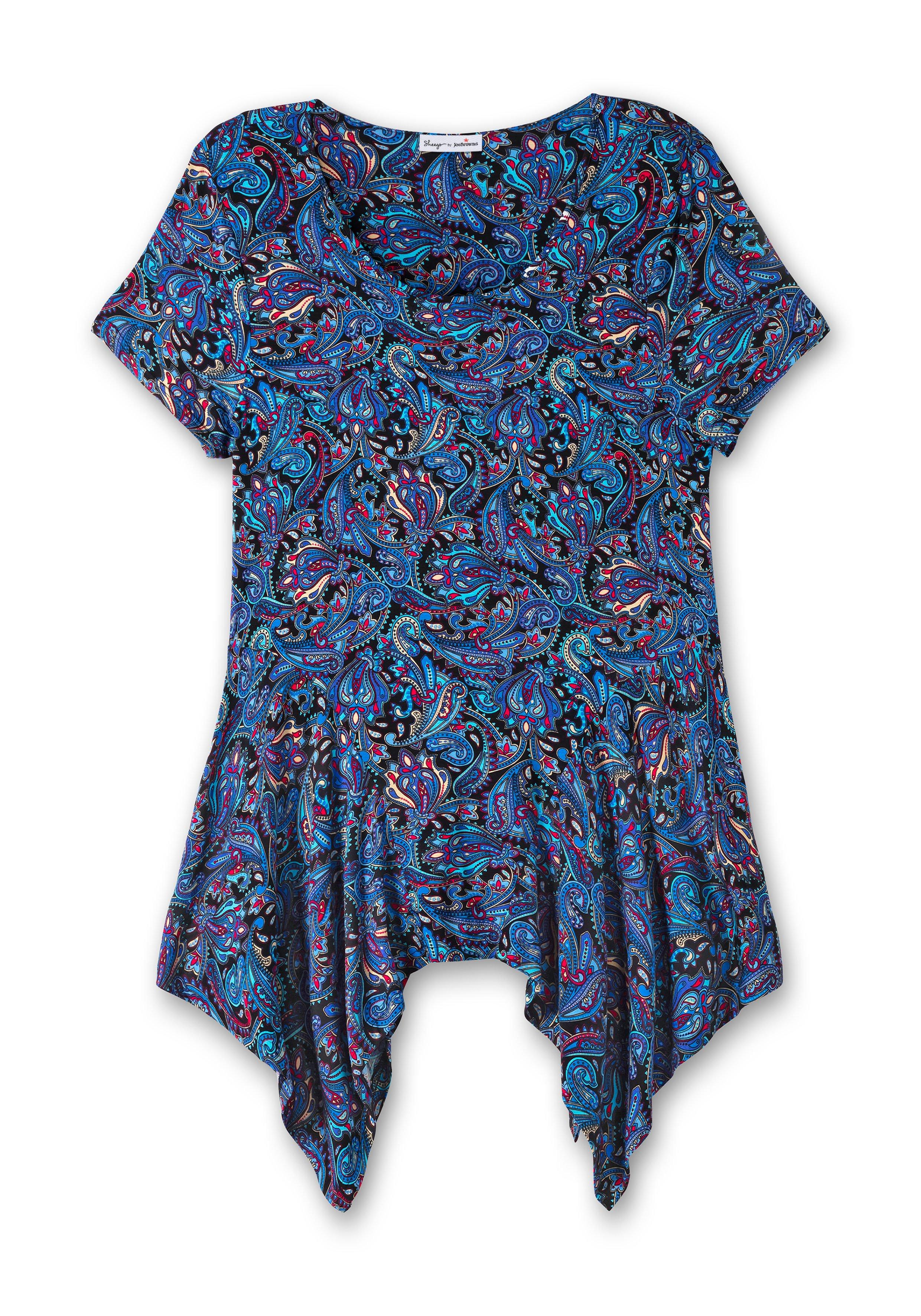 Zipfelshirt mit sheego Longform, gemustert - | blau Paisleydruck in