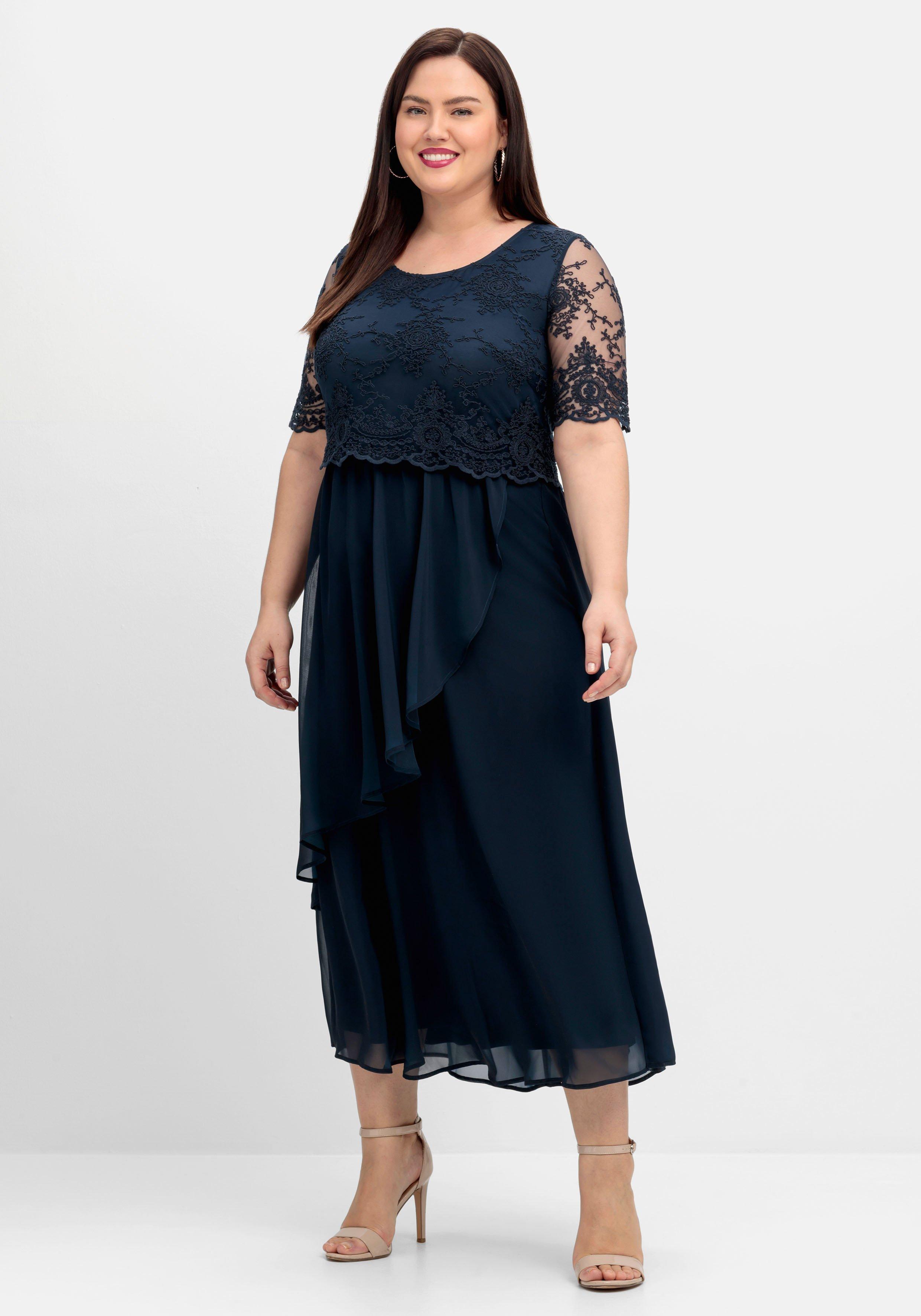 sheego Abendkleid mit besticktem Mesh-Oberteil - nachtblau sheego