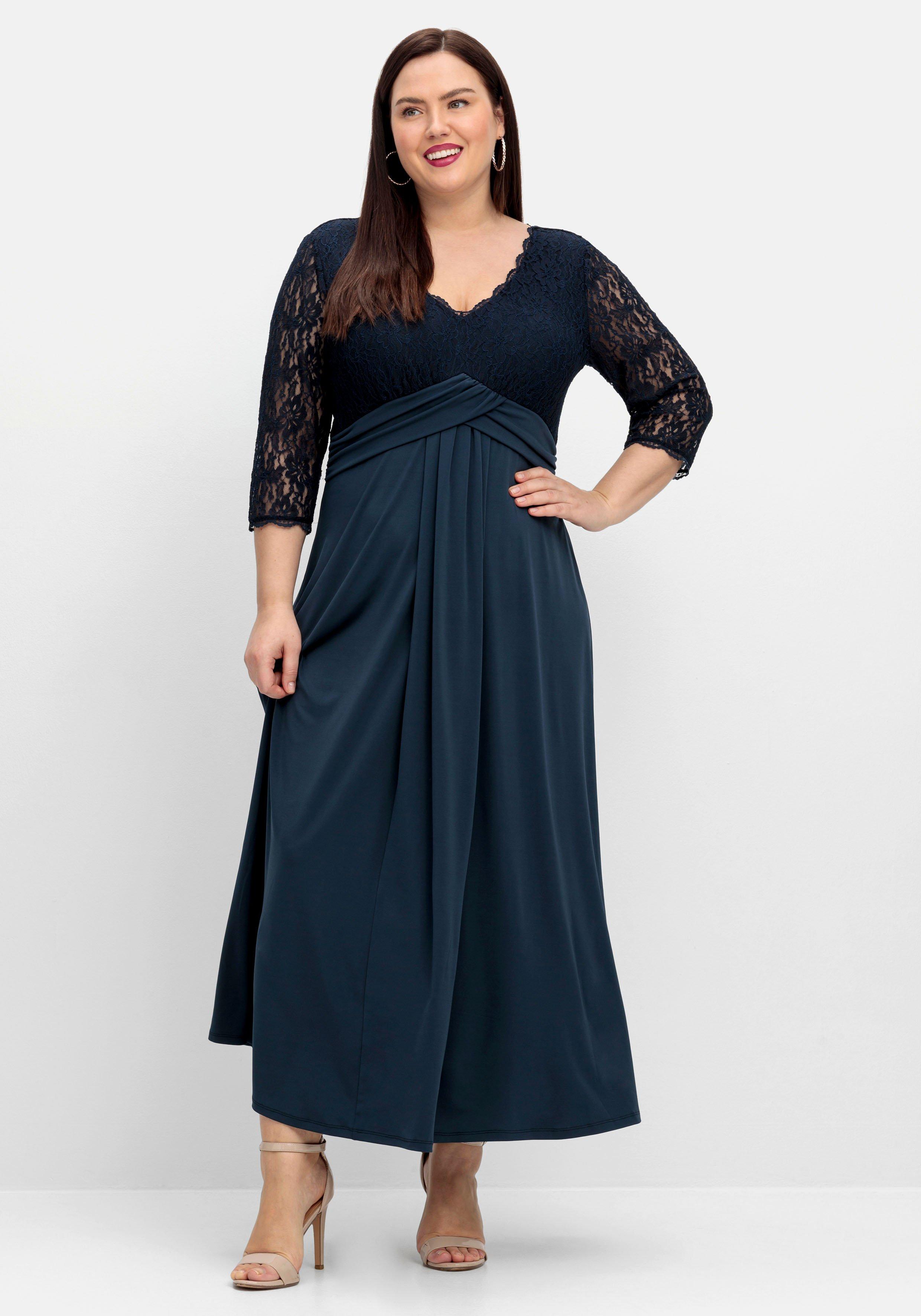 sheego Abendkleid mit Oberteil aus floraler Spitze - nachtblau sheego