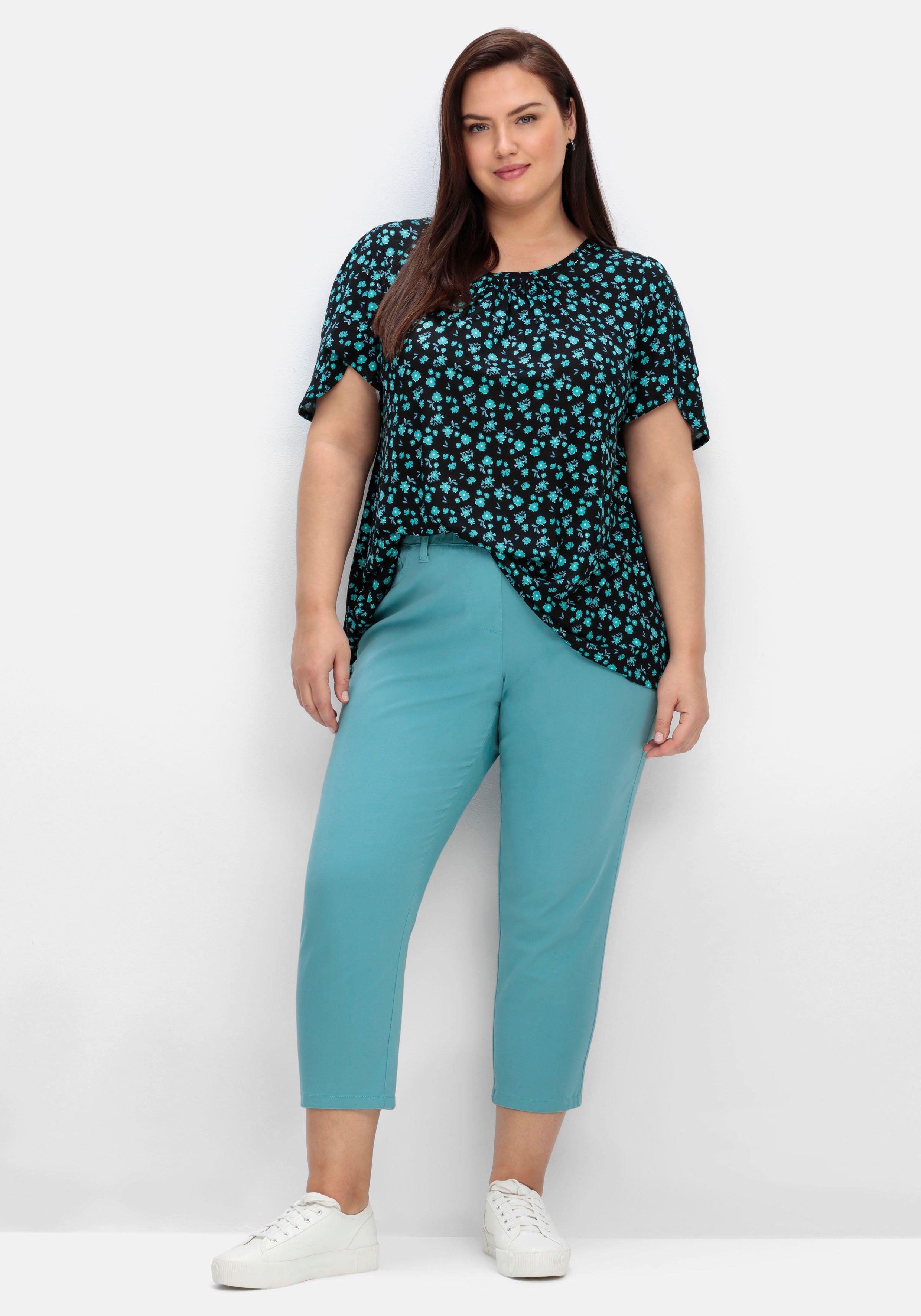 sheego Schmale 7/8-Hose mit Gummibund, aus Twill - aqua sheego