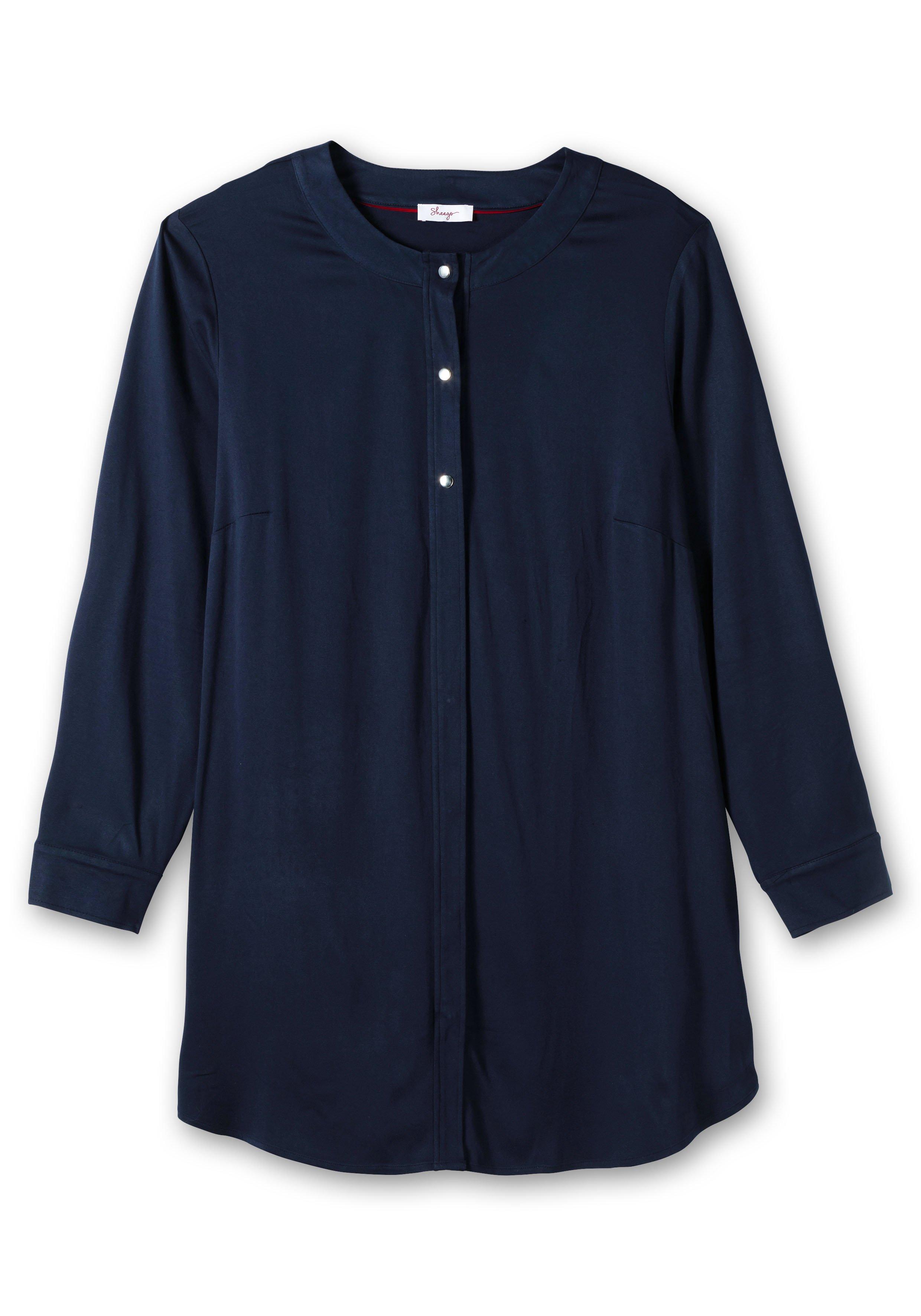 Bluse mit Druckknöpfen und Rundhalsausschnitt - nachtblau | sheego