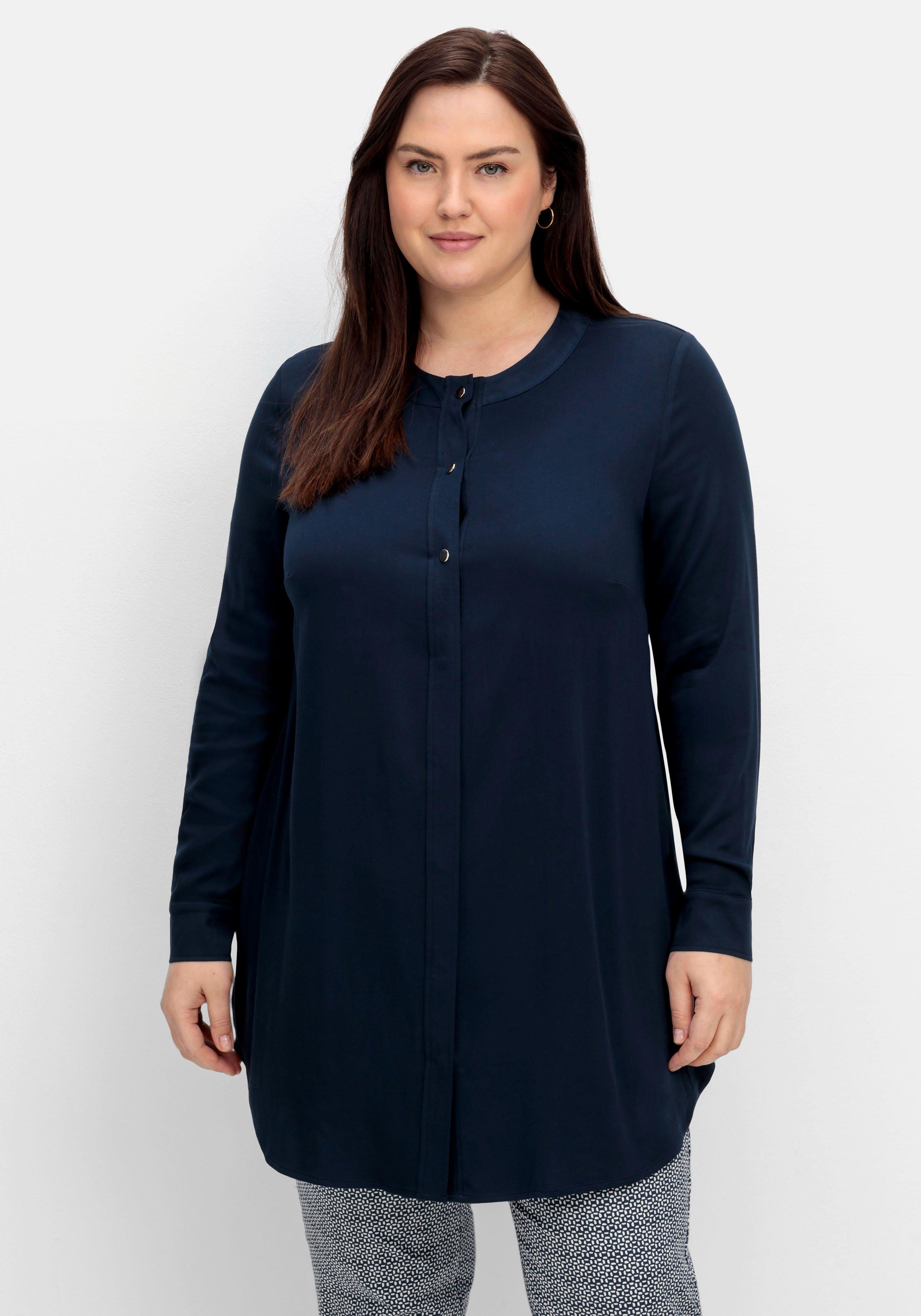 Bluse mit Druckknöpfen sheego nachtblau Rundhalsausschnitt und - 