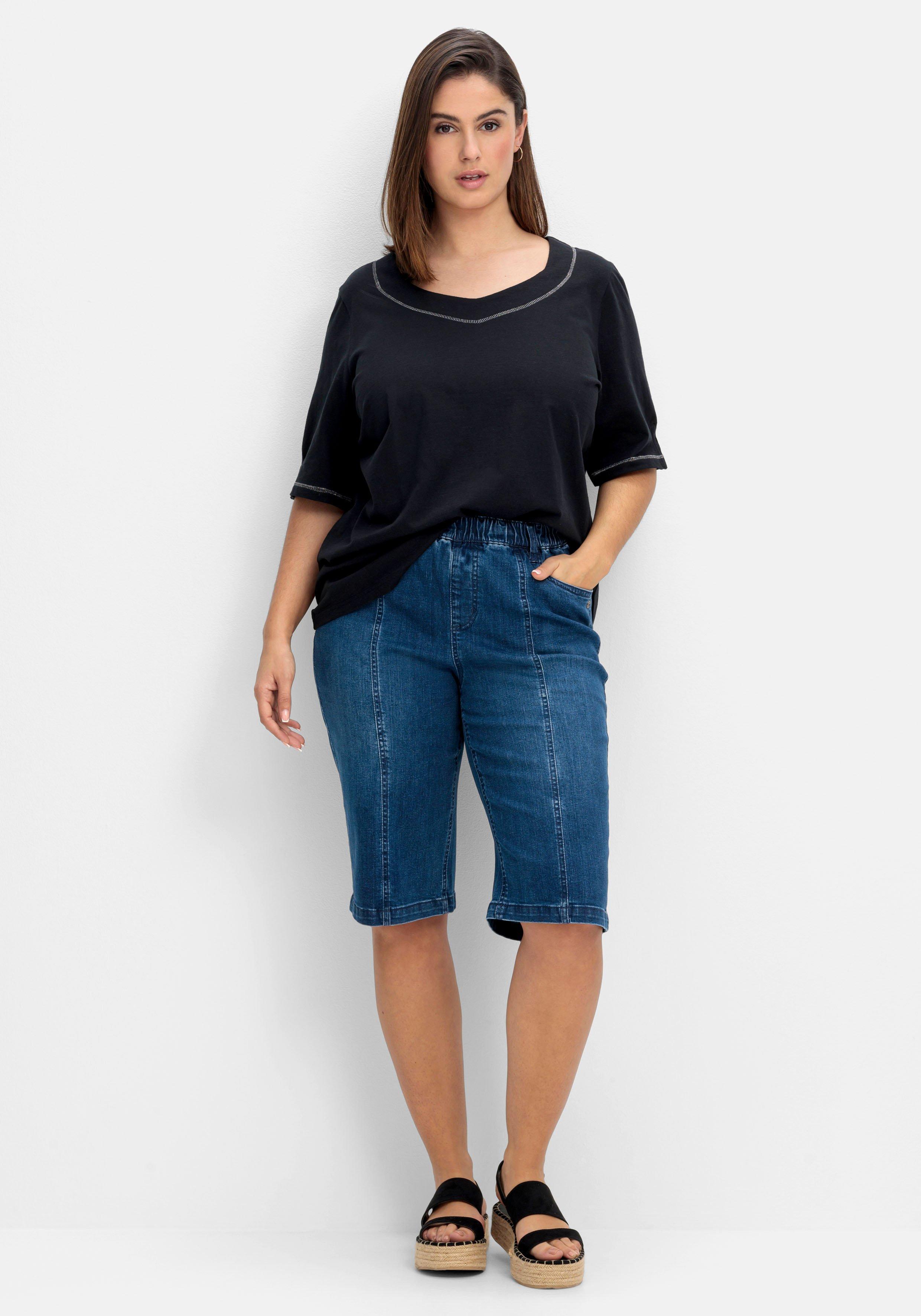 Jeans-Bermudas mit Gummibund und Teilungsnähten Denim sheego blue | 