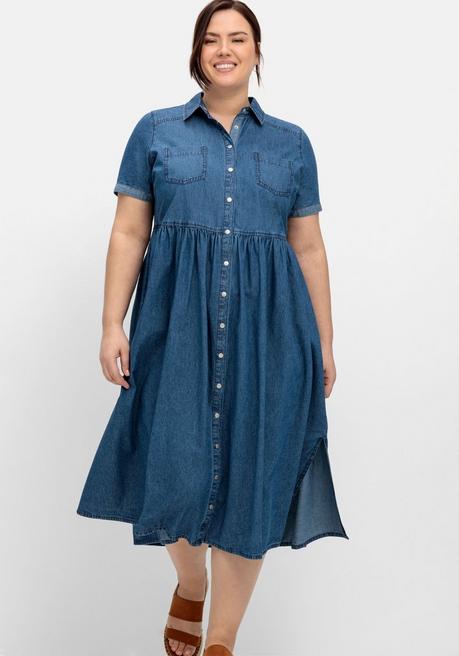 Jeanskleid mit Blusenkragen und Teilungsnaht - blue Denim - 40