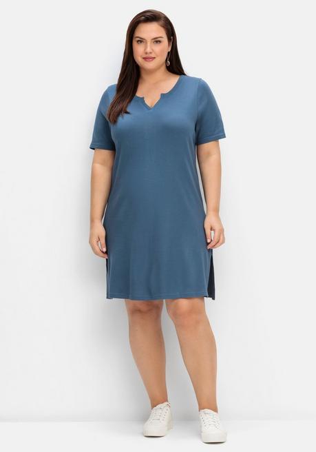 Jerseykleid mit hohen Seitenschlitzen - taubenblau - 40