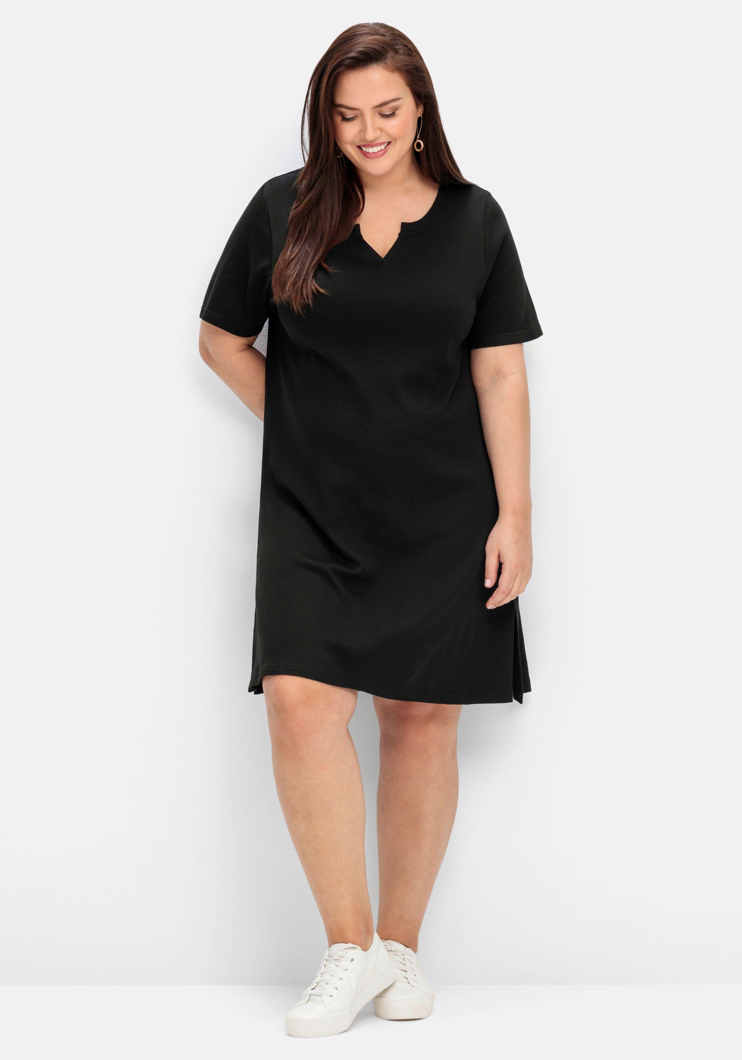 sheego Jerseykleid mit hohen Seitenschlitzen - schwarz sheego