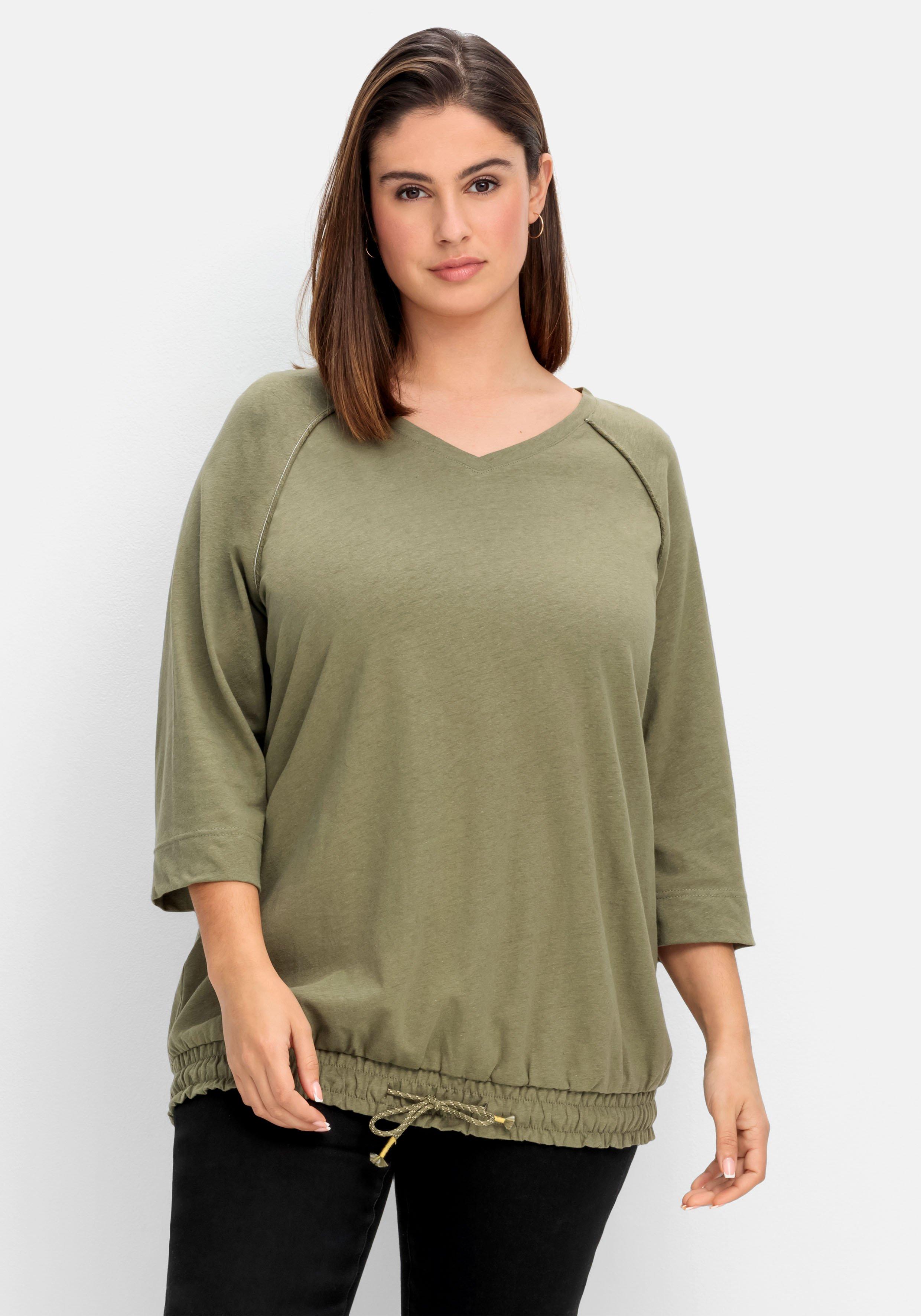 sheego Shirt mit Tunnelzug am Saum, aus Leinen-Mix - khaki sheego