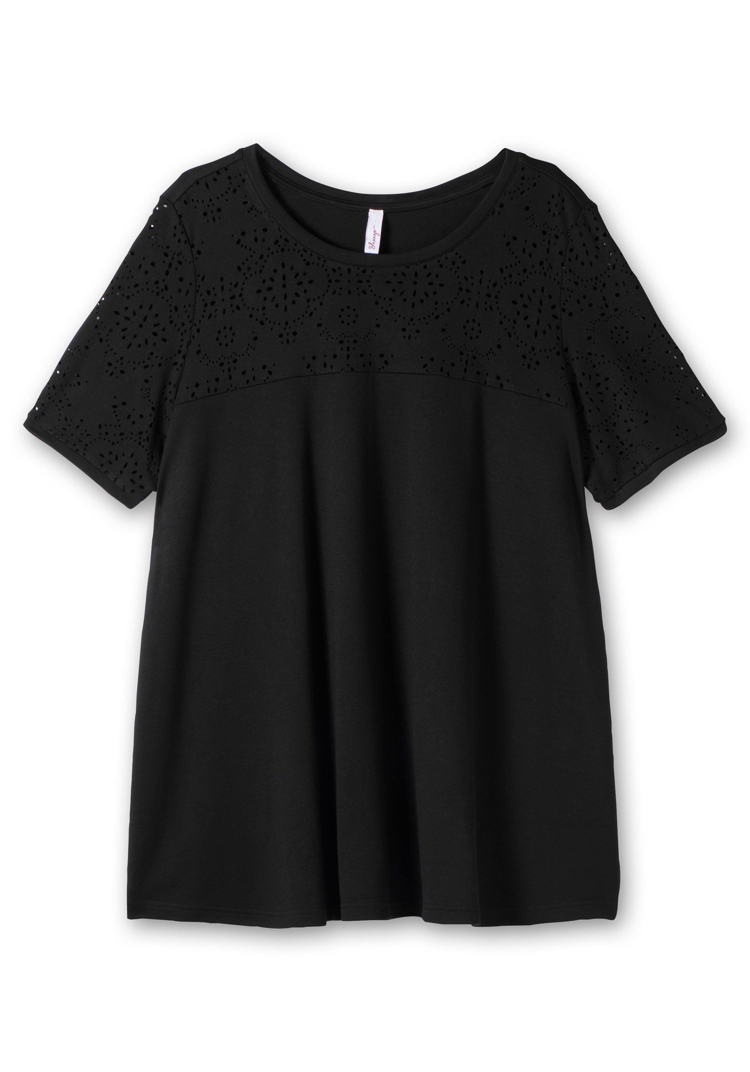 Shirt mit Lasercut-Muster, in A-Linie - schwarz | sheego | Bügelfaltenhosen