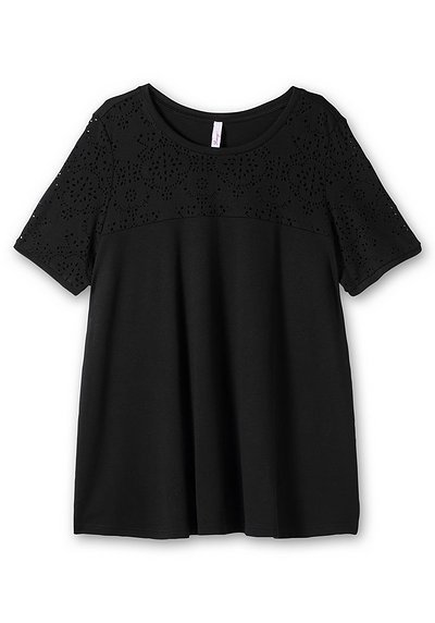 Shirt mit Lasercut-Muster, in A-Linie - schwarz | sheego