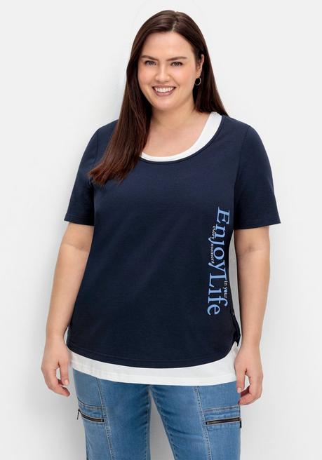 Jerseyshirt mit Wordingprint und separatem Top - nachtblau - 40