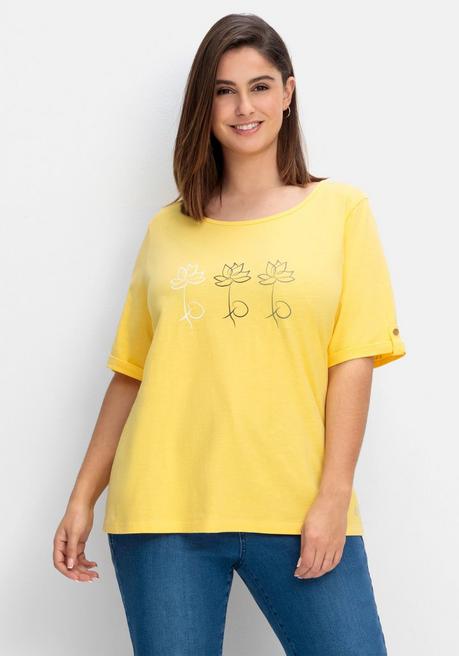 Shirt mit Blumen-Frontprint, aus Baumwolljersey - gelb - 40/42