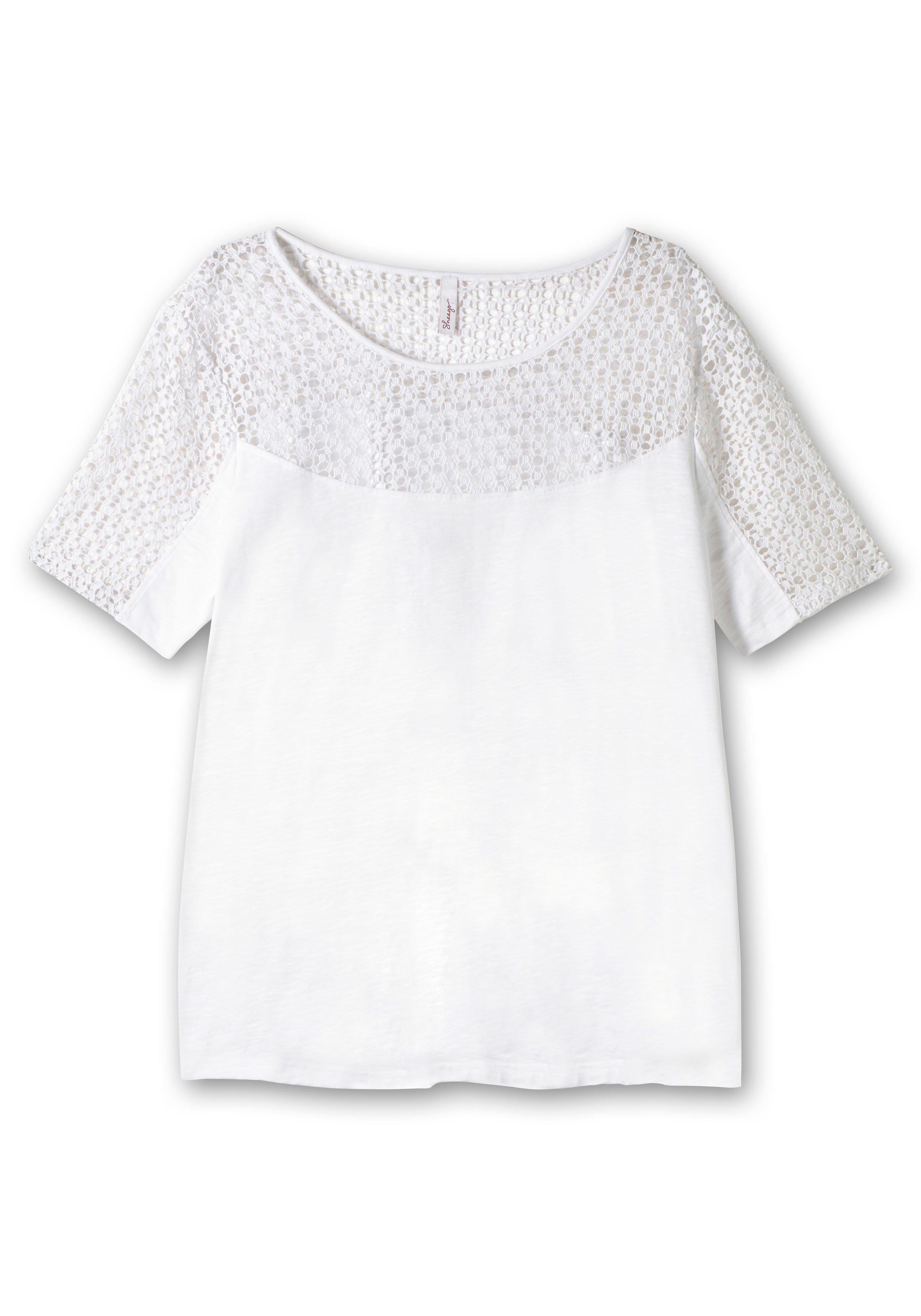 Shirt mit sheego weiß und | Gummizugbund Rippblende gestreifter 