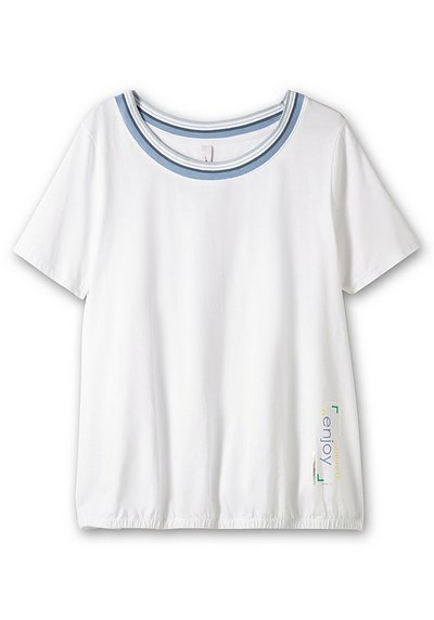Shirt mit gestreifter Rippblende und Gummizugbund - weiß | sheego