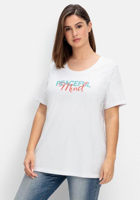 T-Shirt mit Statement-Frontdruck - weiß bedruckt - 40