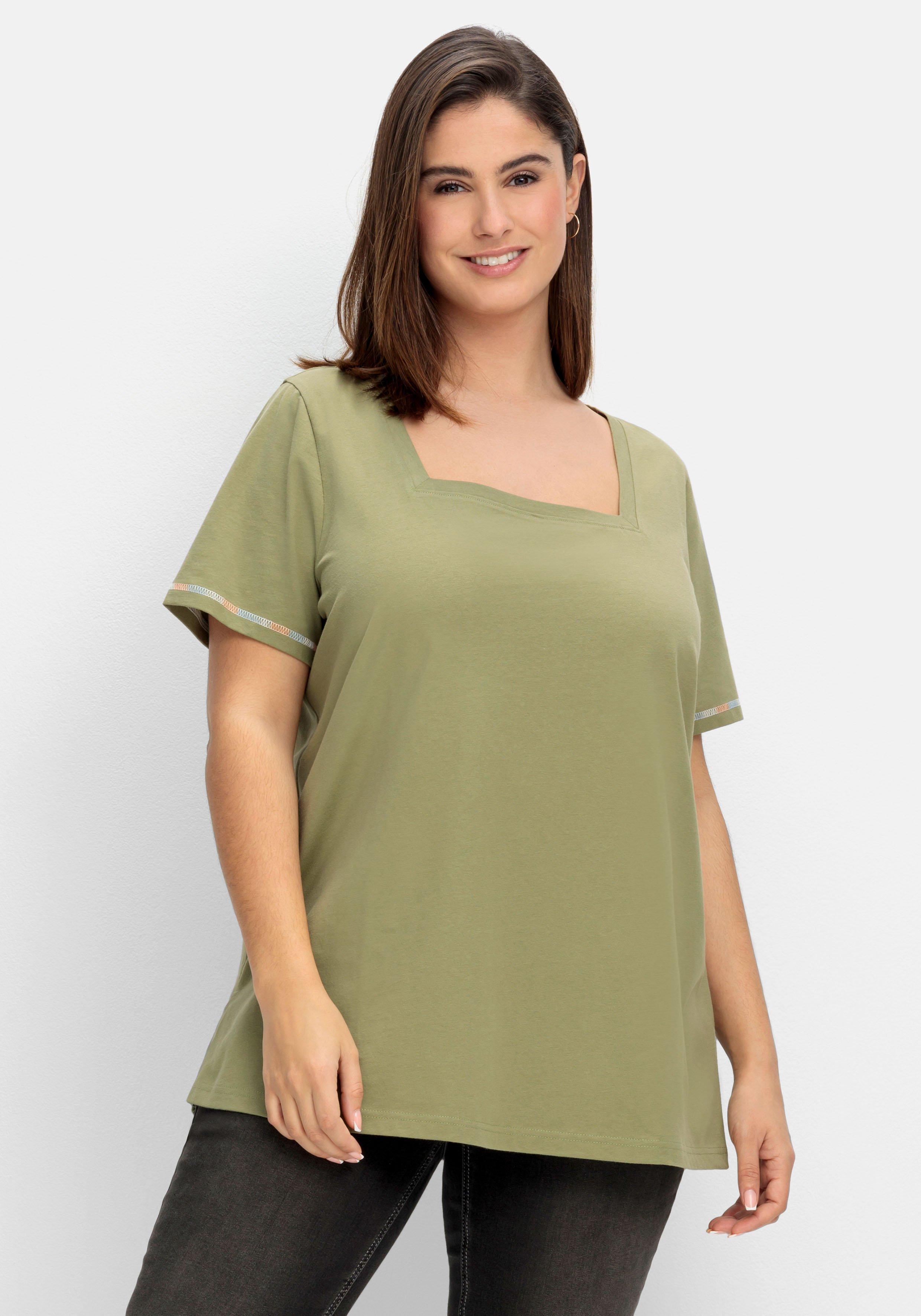 sheego Shirt mit Karreeausschnitt - hellkhaki sheego