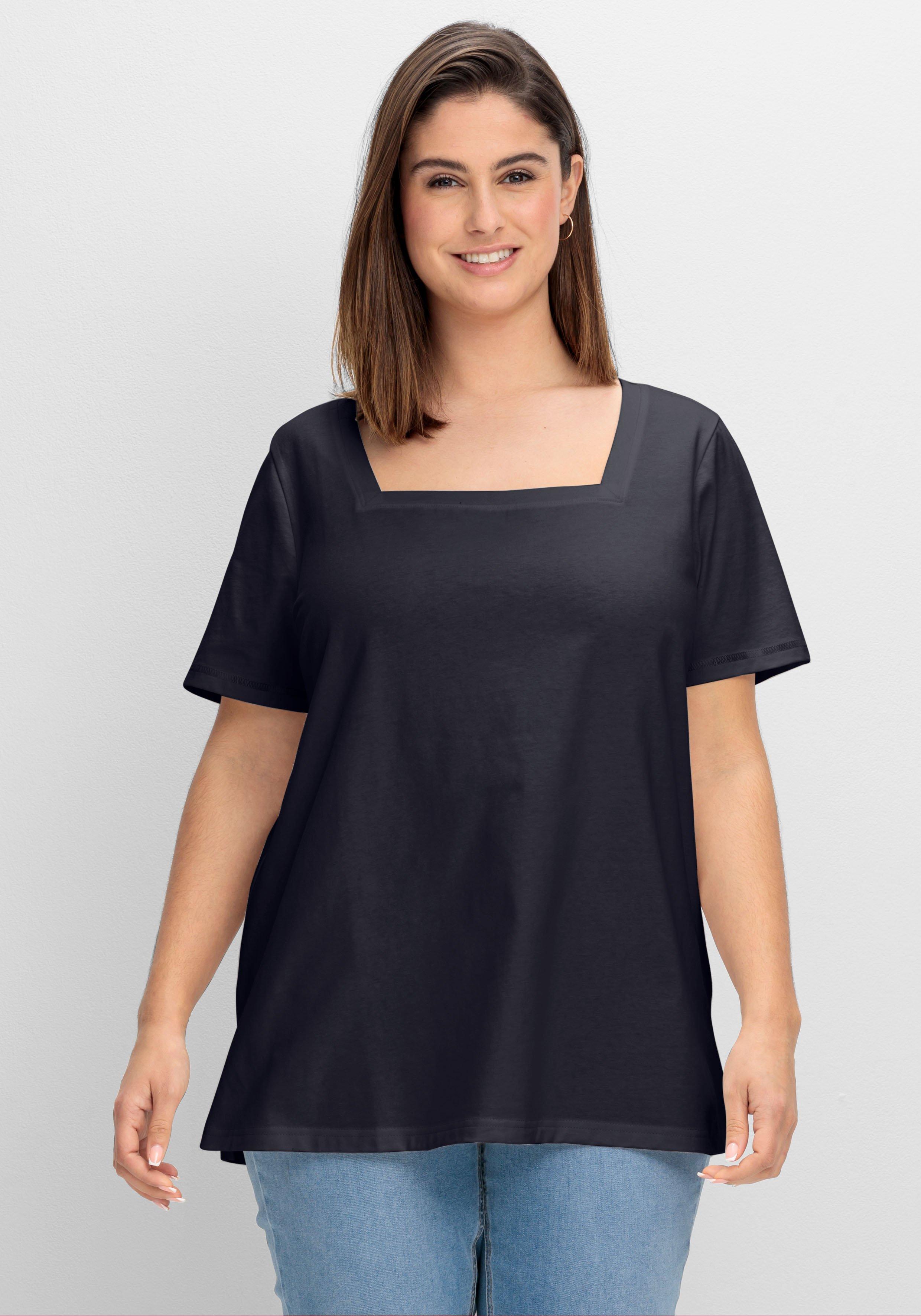 sheego Shirt mit Karreeausschnitt - tiefblau sheego