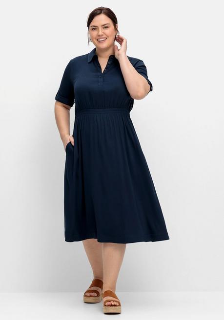 Hemdblusenkleid mit Gummizugbund in der Taille - nachtblau - 40