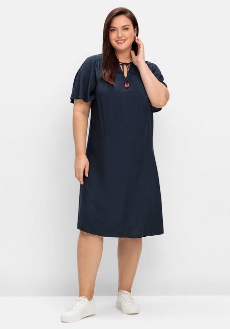 Kleid mit Schlitz und Bindeband am Ausschnitt - nachtblau - 40